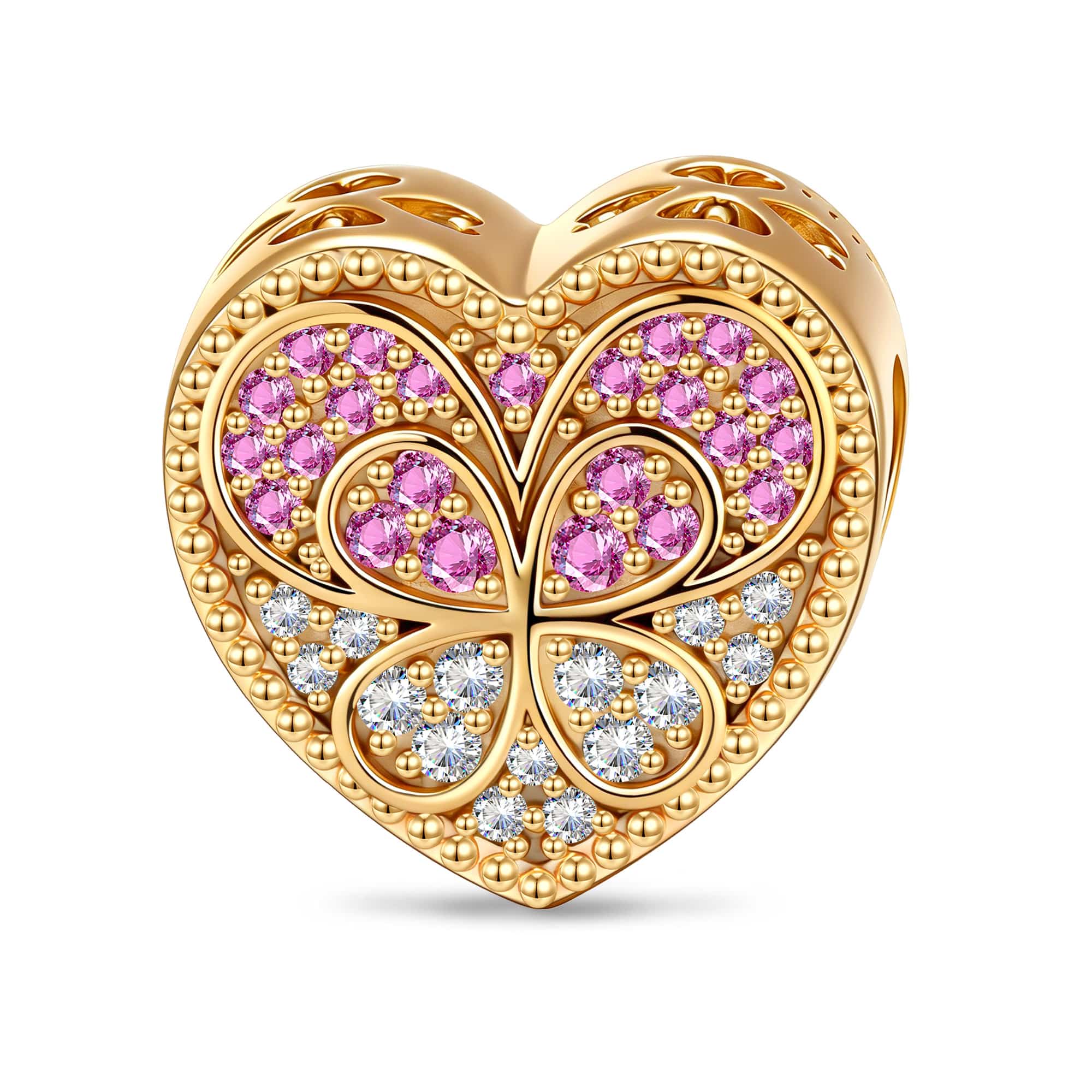 Pink Clover Heart Tarnish-resistant Silver Charms In 14K Gold Plated - Image 2