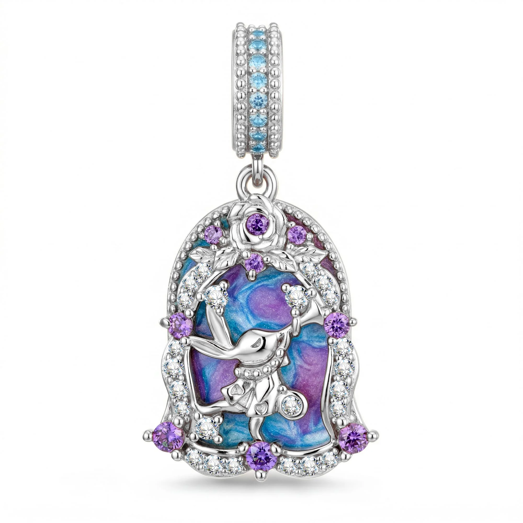 Pavé Enamel Rabbit Tarnish-Resistant Silver Charm In White Gold Plated