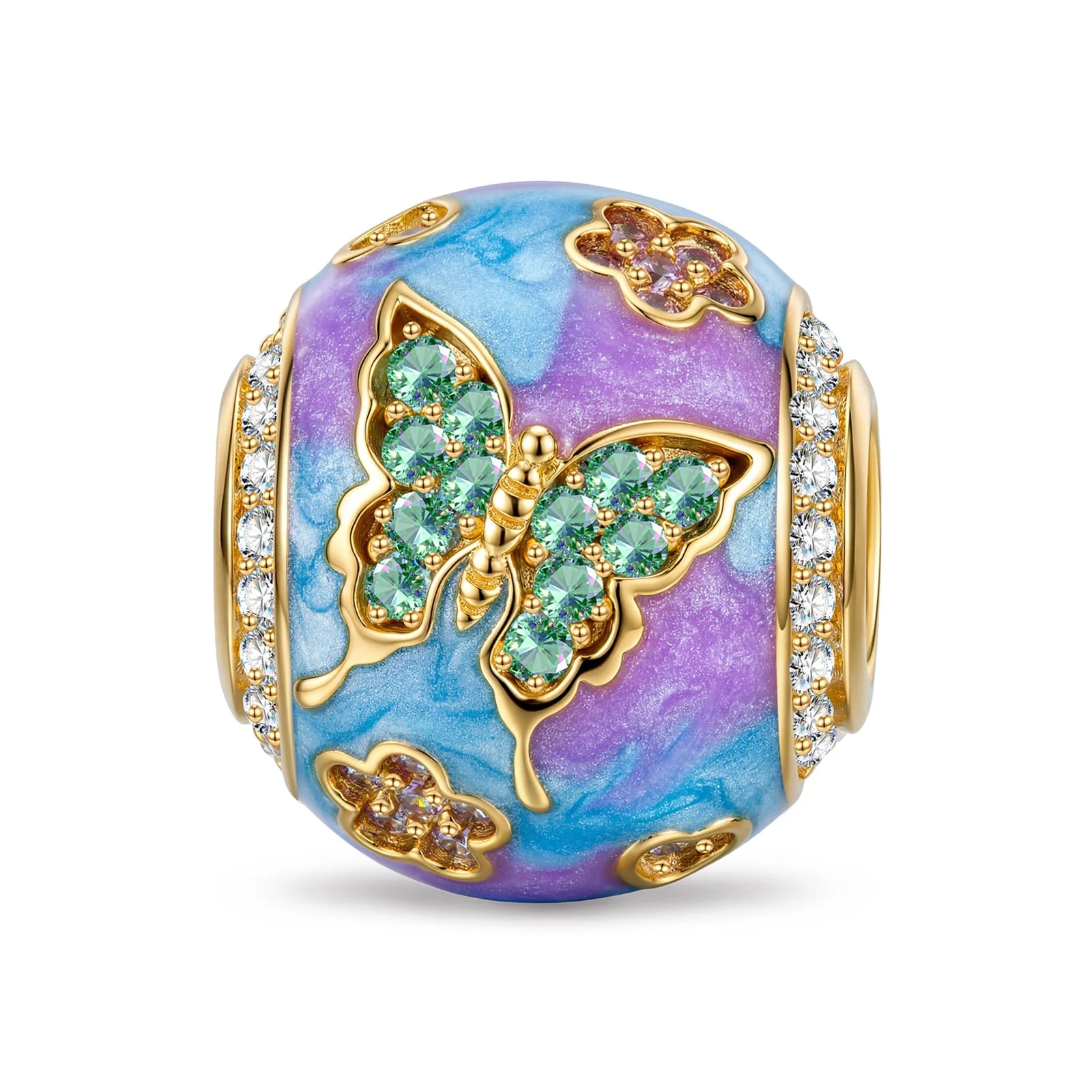 Wonderland Floral Butterfly Tarnish-Resistant Silver Charm In 14K Gold Plated