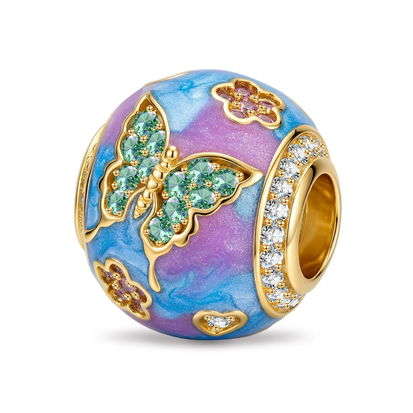 Wonderland Floral Butterfly Tarnish-Resistant Silver Charm In 14K Gold Plated - Image 3