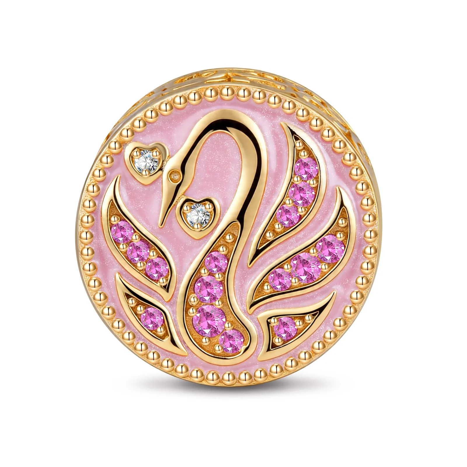 Dreamy Swan Enamel Tarnish-resistant Silver Charms In 14K Gold Plated