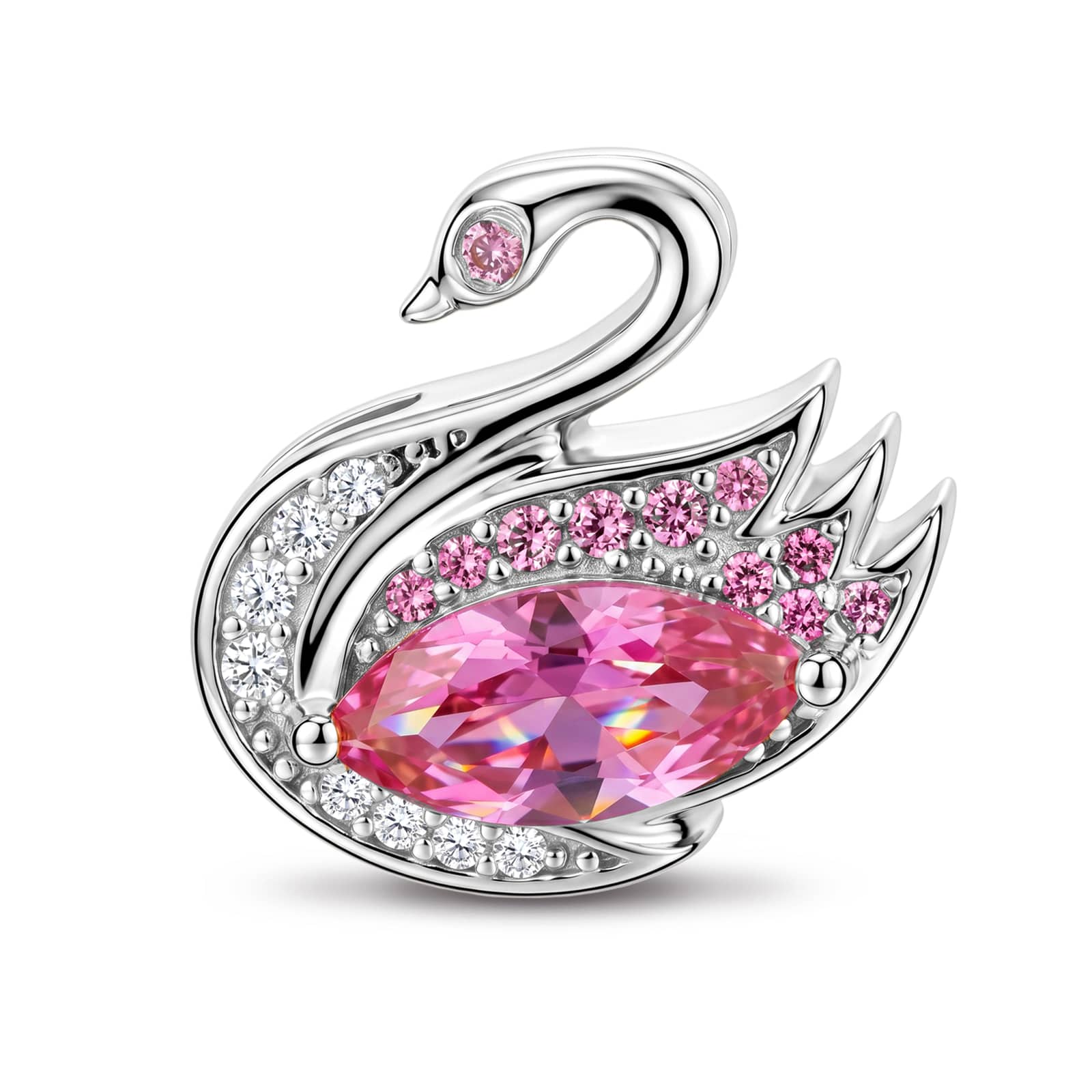 Marquise Solitaire Swan Tarnish-Resistant Silver Charm In White Gold Plated
