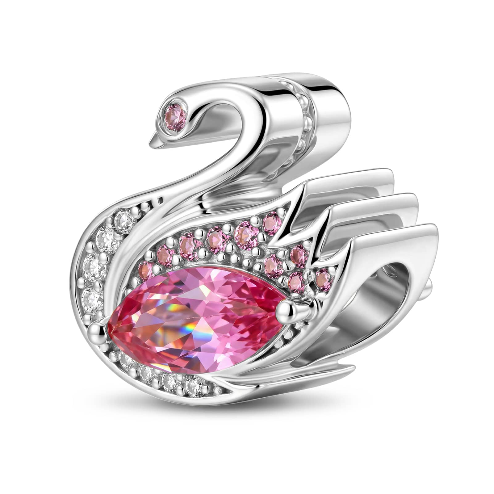 Marquise Solitaire Swan Tarnish-Resistant Silver Charm In White Gold Plated - Image 2