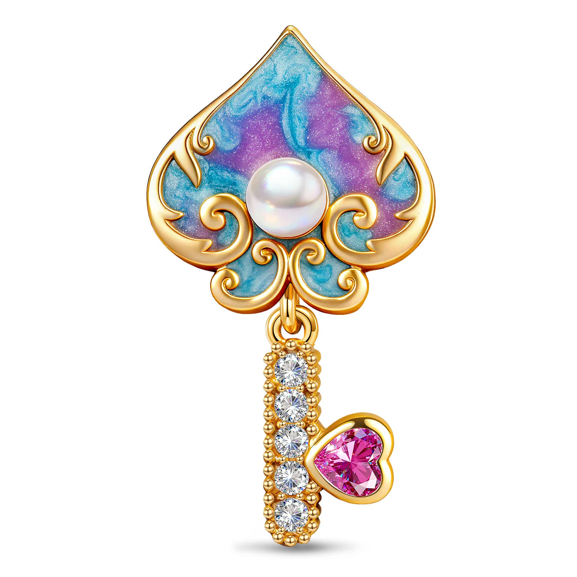 Gradient Enamel Spade & Key Tarnish-Resistant Silver Charm In 14K Gold Plated