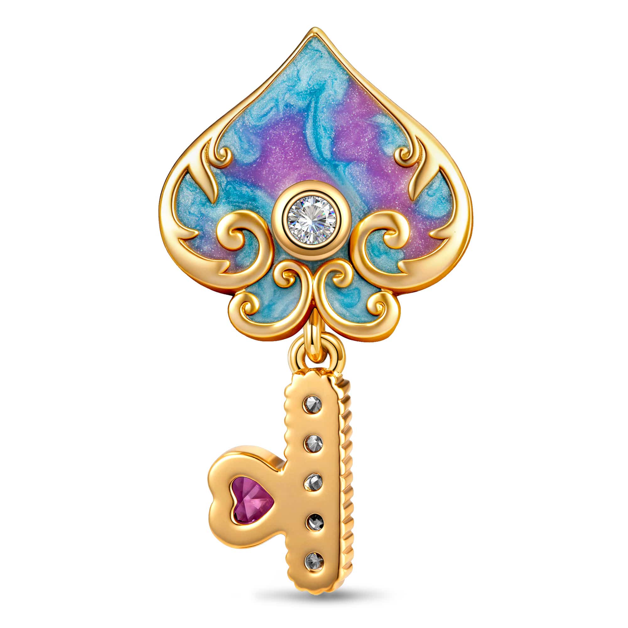 Gradient Enamel Spade & Key Tarnish-Resistant Silver Charm In 14K Gold Plated - Image 3