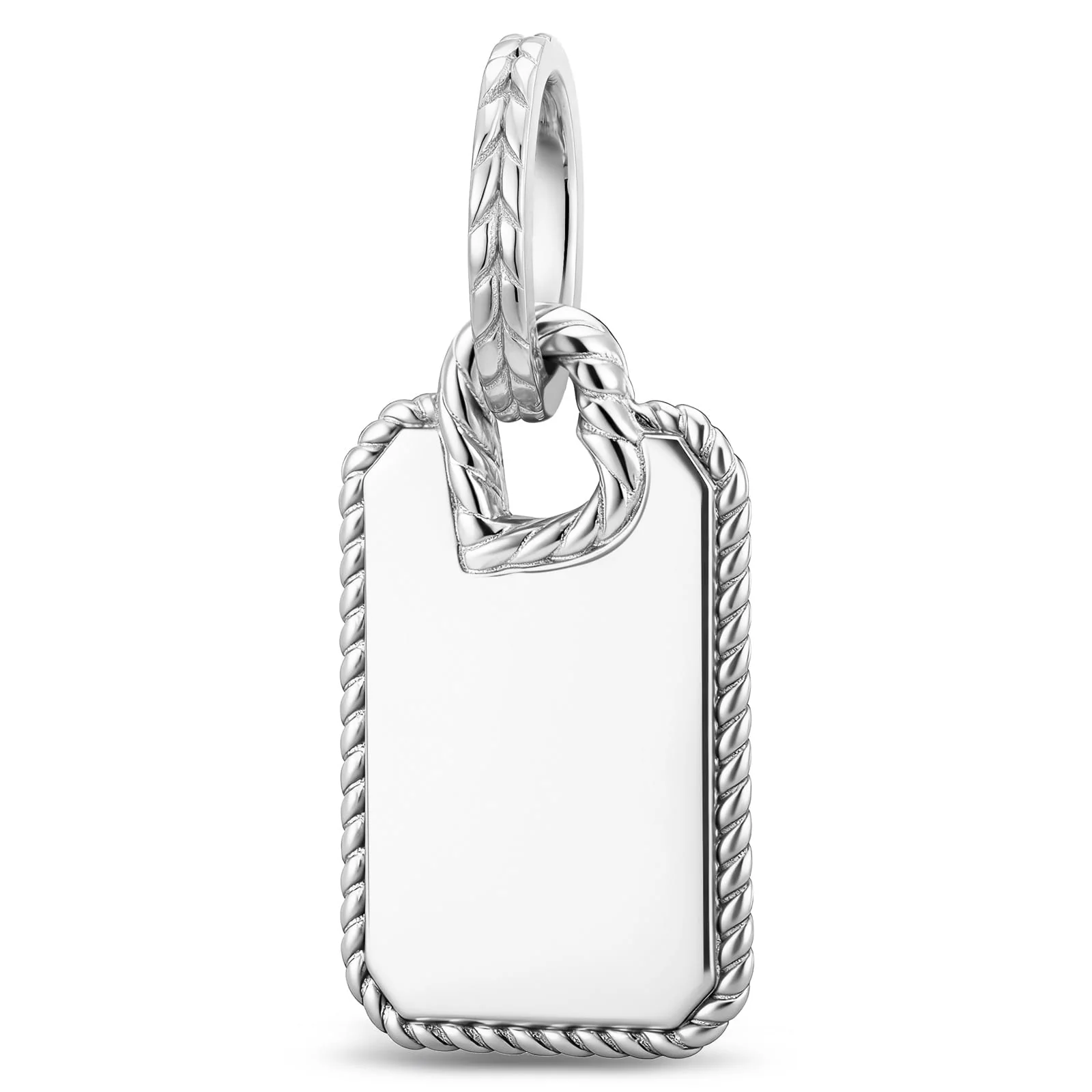 Personalized Engravable Polished Milgrain Tag Tarnish-Resistant Silver Charm In White Gold Plated - Image 3