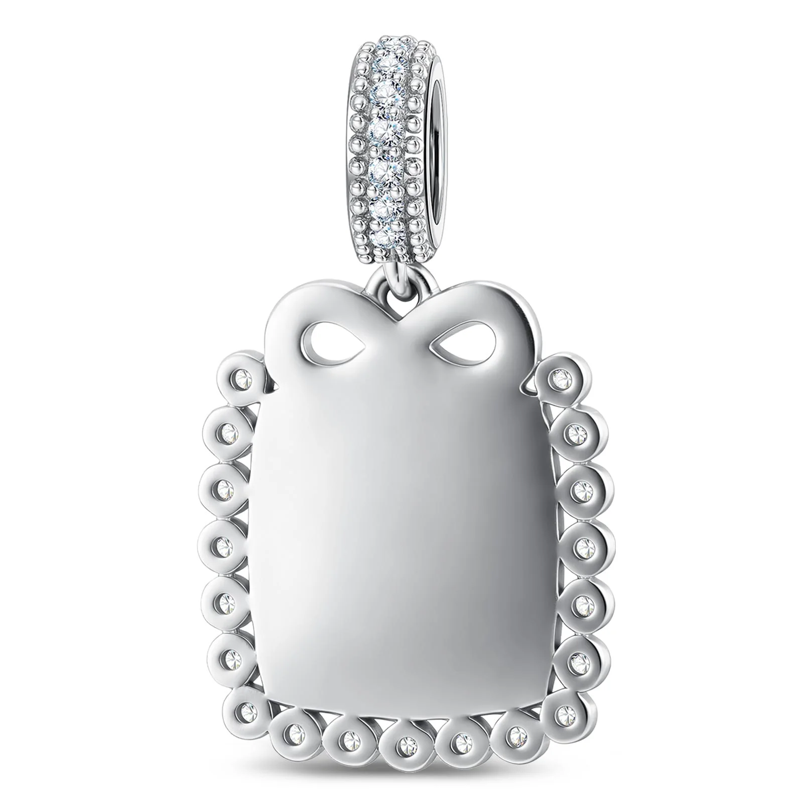 Personalized Engravable Ribbon Milgrain Tag Tarnish-Resistant Silver Charm In White Gold Plated - Image 3
