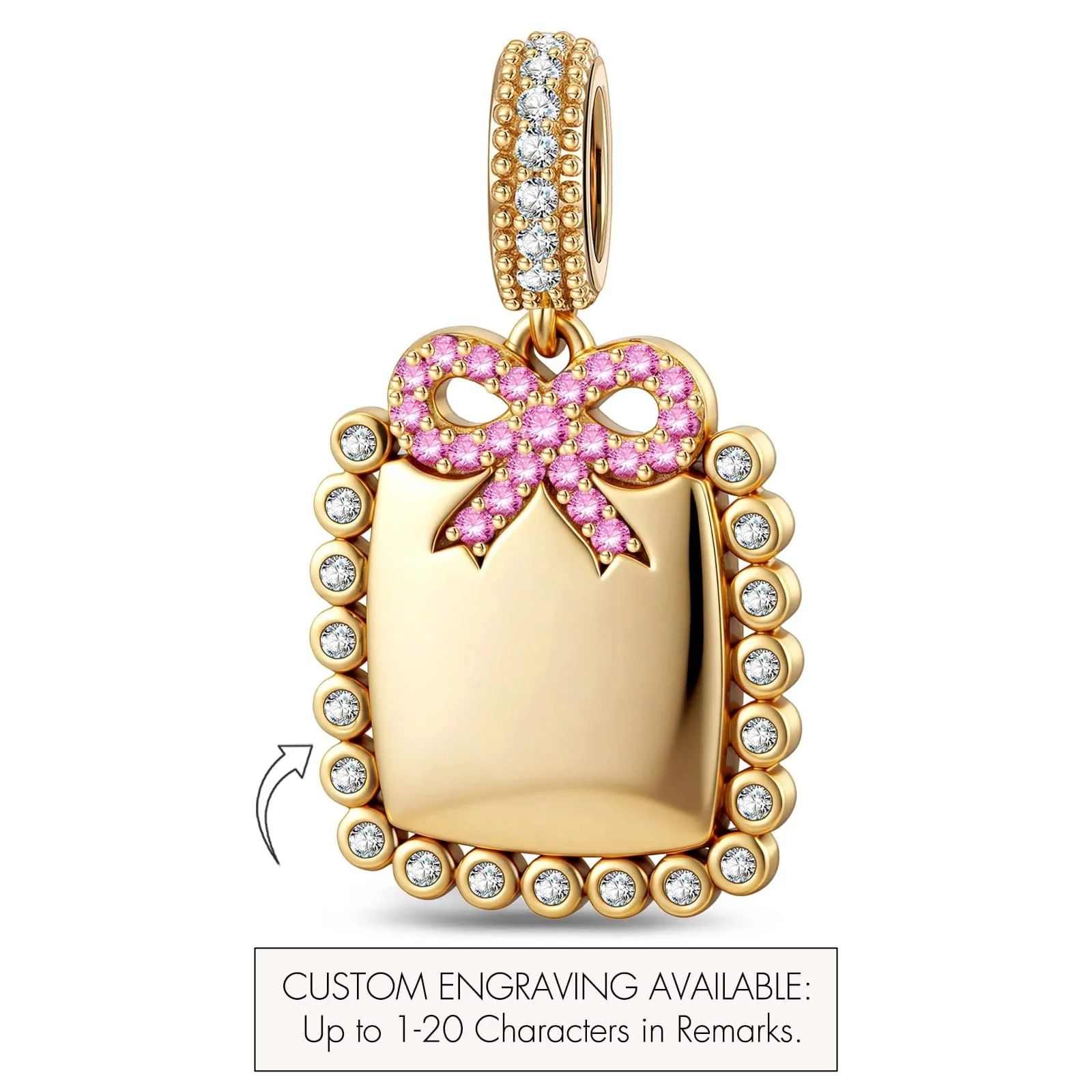Personalized Engravable Ribbon Milgrain Tag Tarnish-Resistant Silver Charm In 14K Gold Plated - Image 2