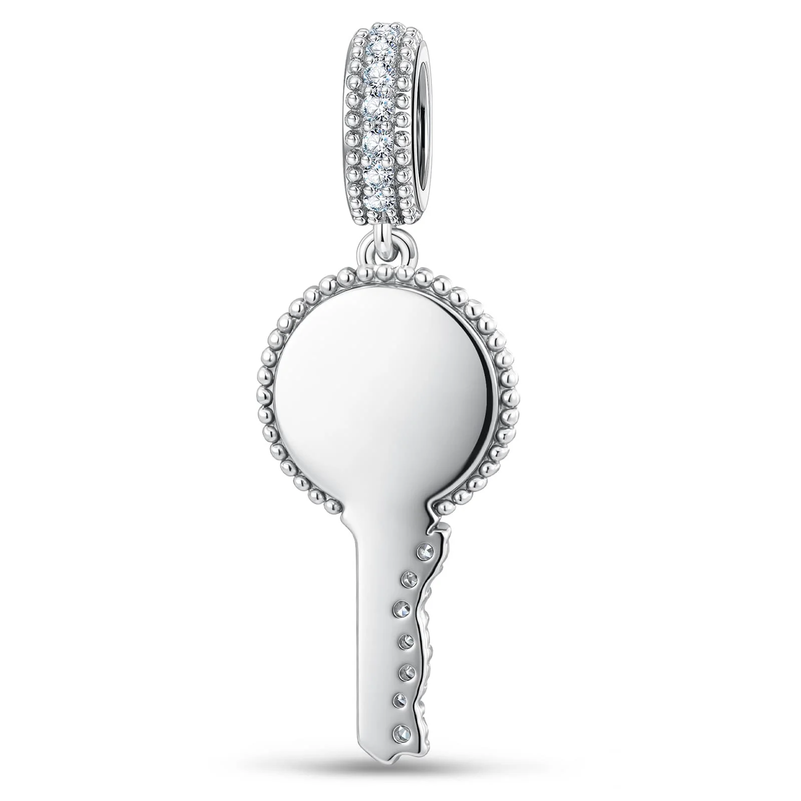 Personalized Engravable Pavé Minimal Key Tarnish-Resistant Silver Charm In White Gold Plated - Image 3
