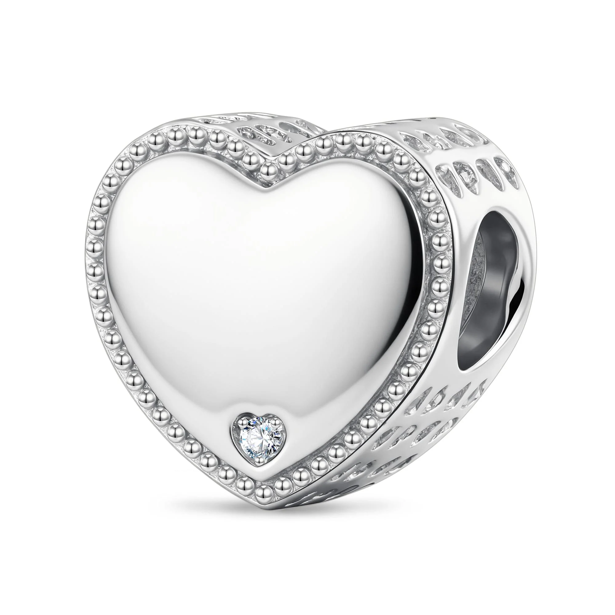 Personalized Engravable Heart Tarnish-Resistant Silver Charm In White Gold Plated