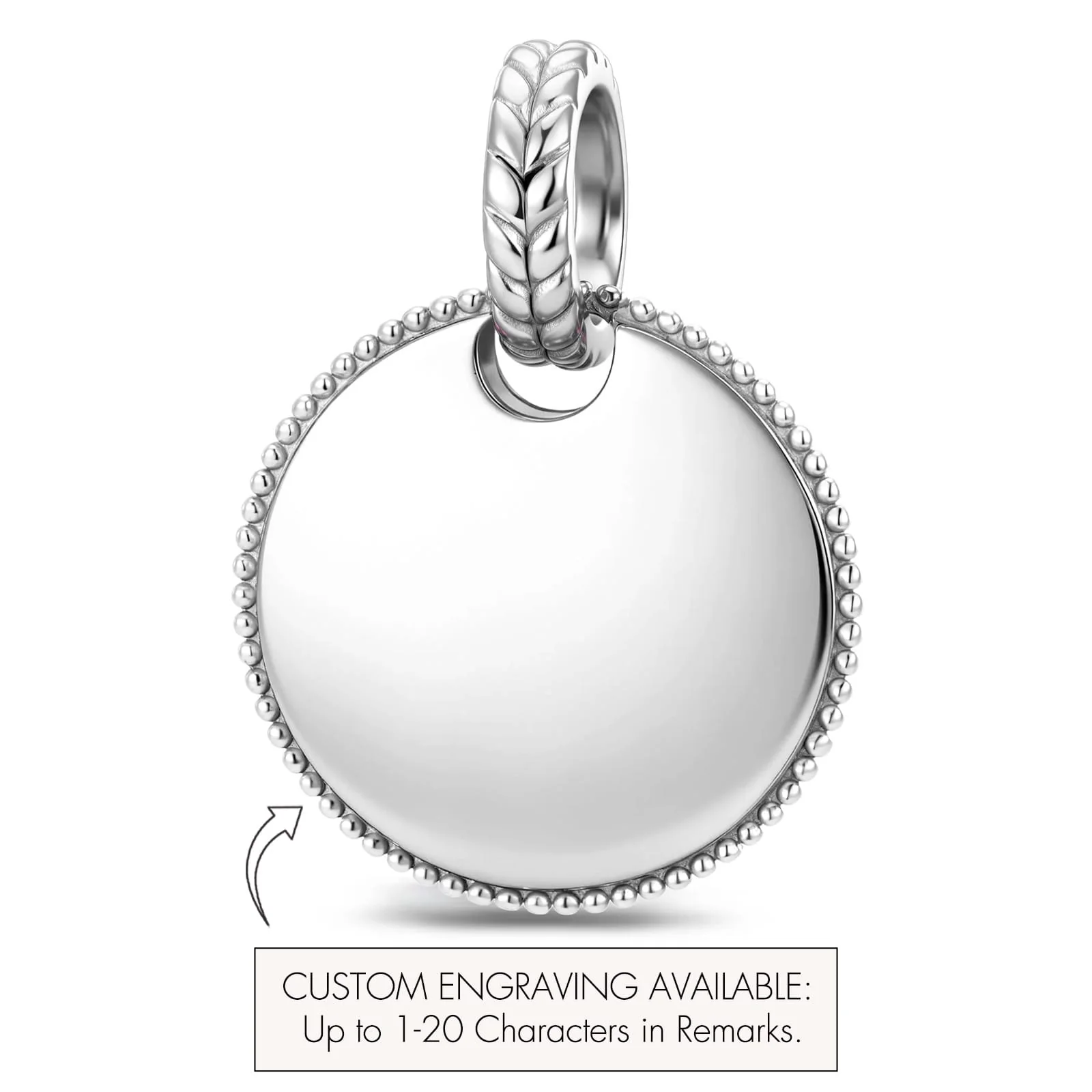 Personalized Engravable Pink Halo Medallion Tarnish-Resistant Silver Charm In White Gold Plated - Image 2