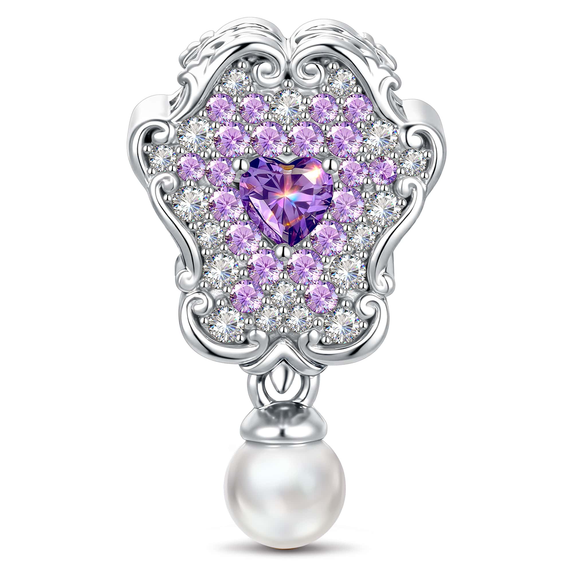 Wonderland Heart Mirror Tarnish-Resistant Silver Charm In White Gold Plated
