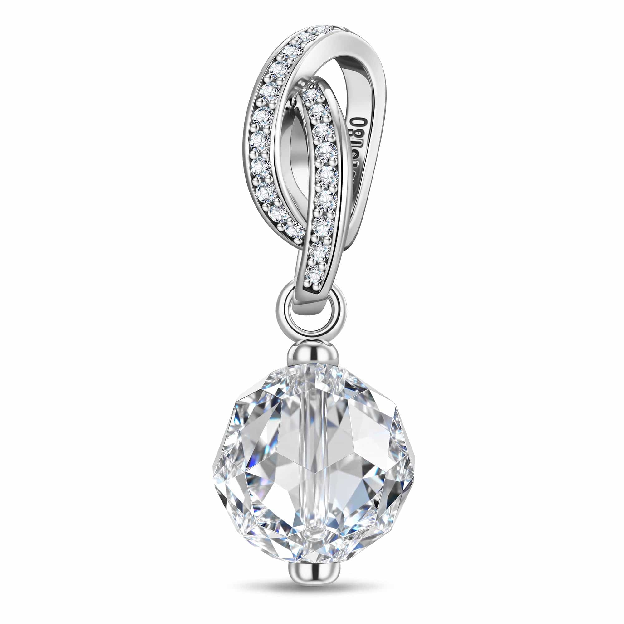 April Birthstone Tarnish-resistant Silver Dangle Charms In White Gold Plated -  Handcrafted with Swarovski® Crystals - Image 2