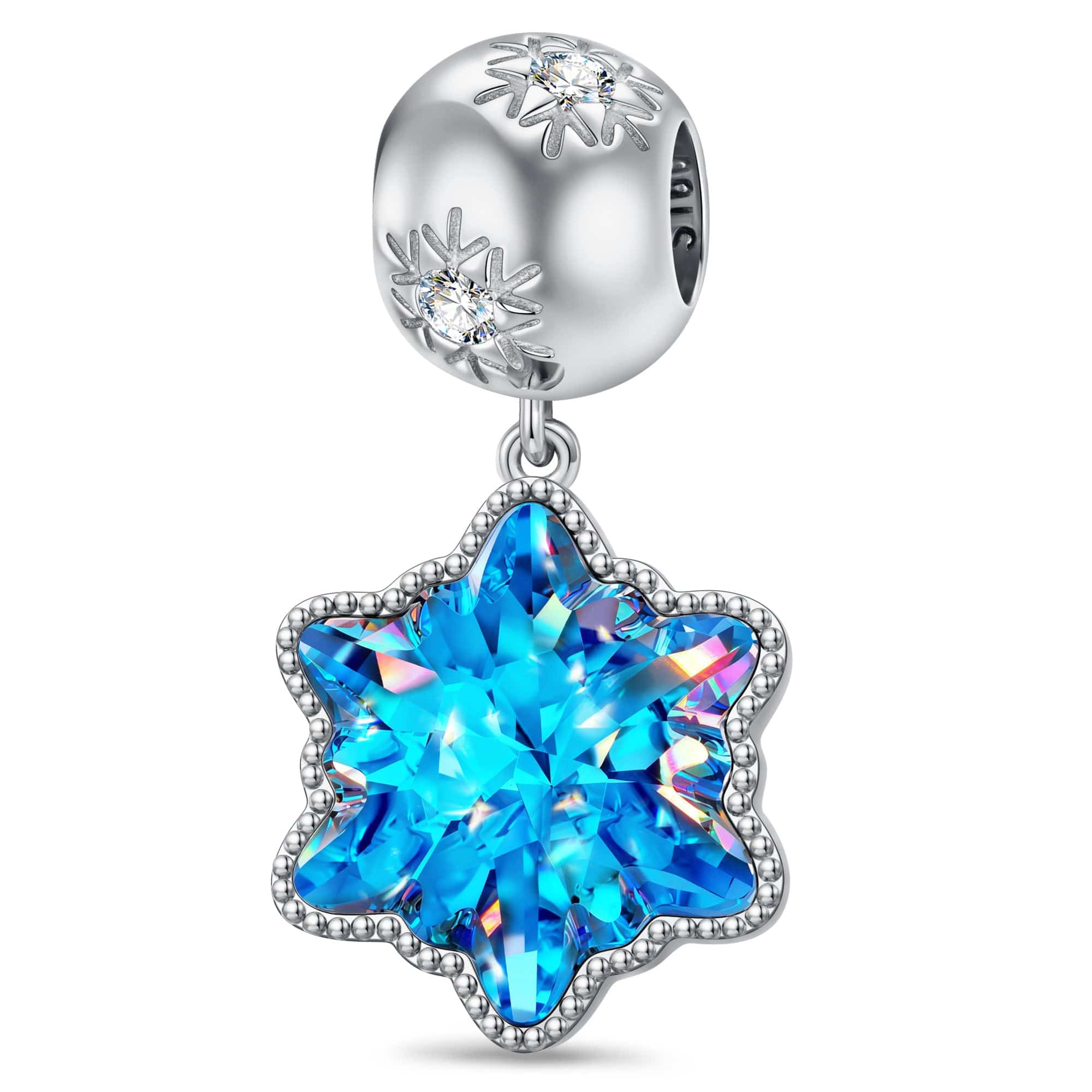 Star of Love Tarnish-resistant Silver Dangle Charms In White Gold Plated - Handcrafted with Swarovski® Crystals