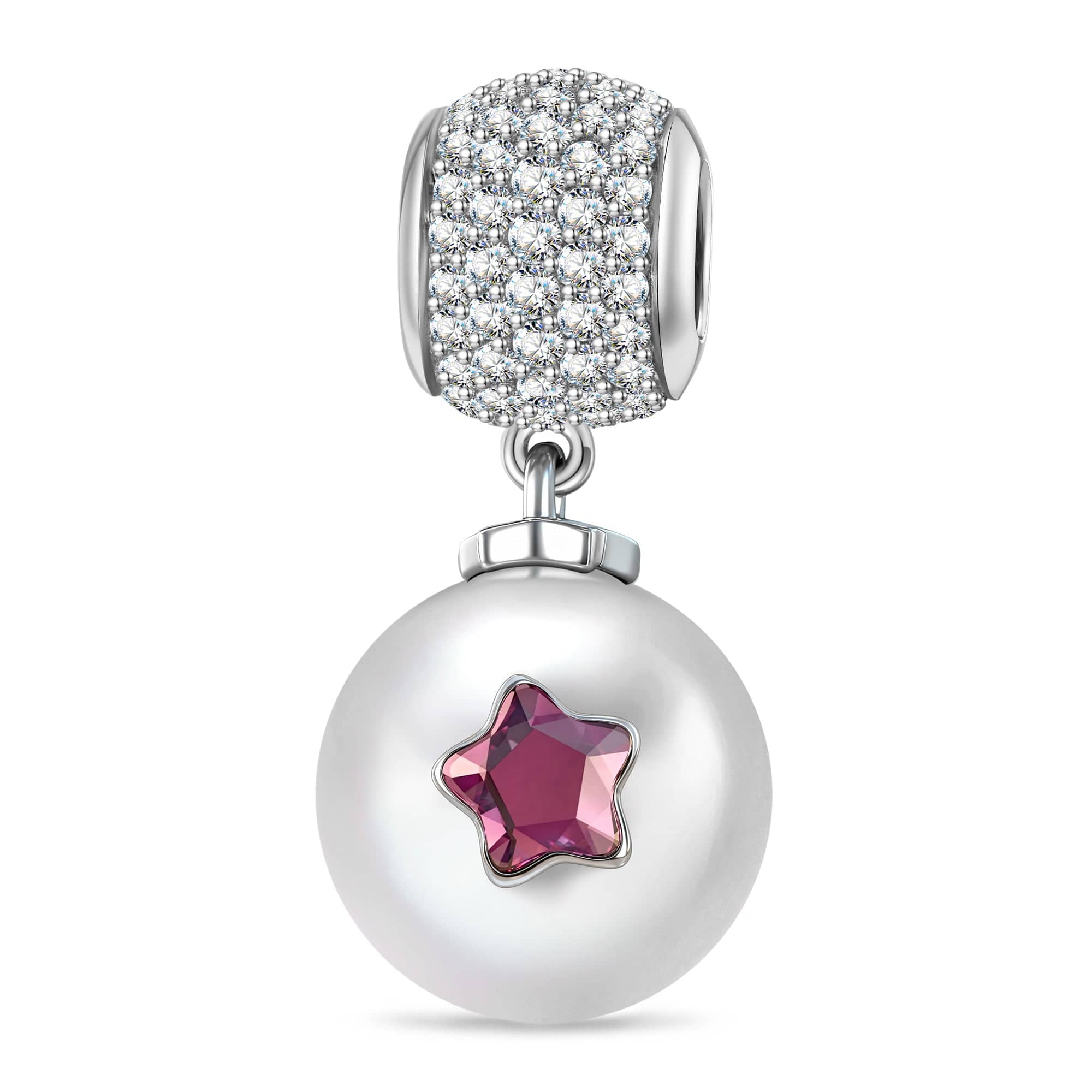 Orchid Pearl Tarnish-Resistant Silver Dangle Charm in White Gold Plated - Handcrafted with SWAROVSKI® Pearls and Crystals