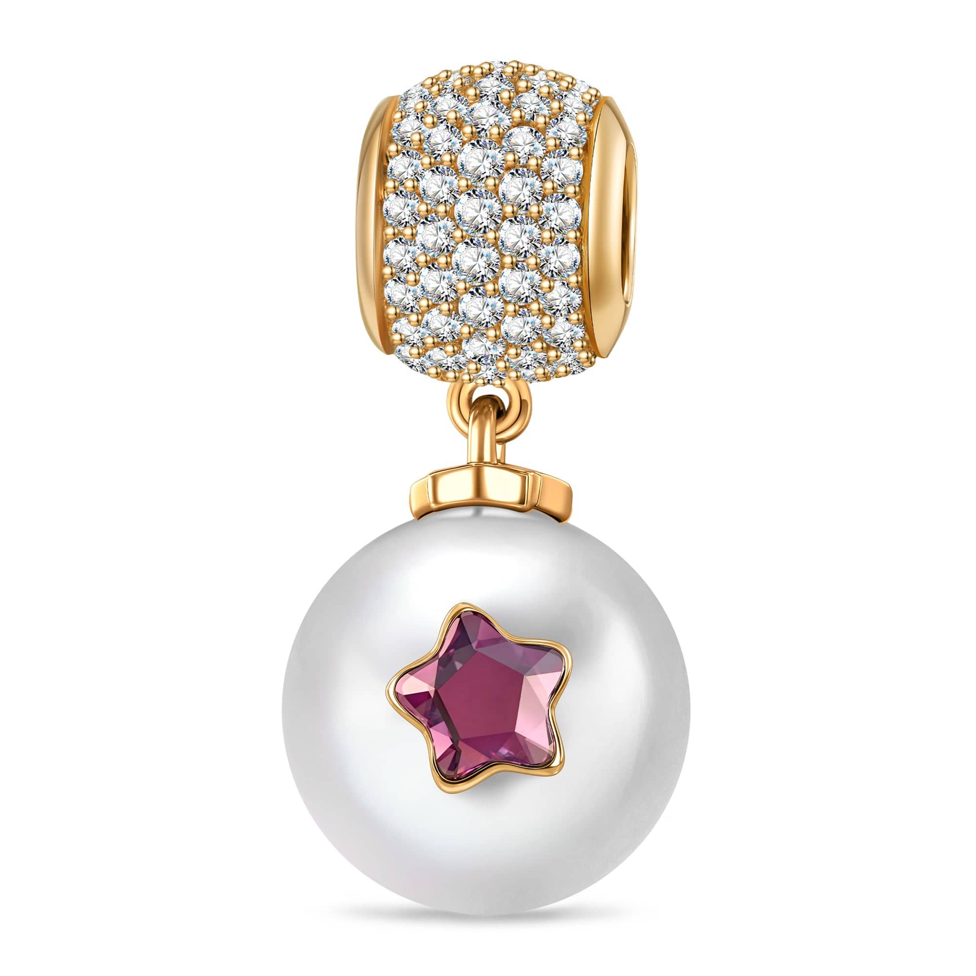 Orchid Pearl Tarnish-Resistant Silver Dangle Charm in 14K Gold Plated - Handcrafted with SWAROVSKI® Pearls and Crystals