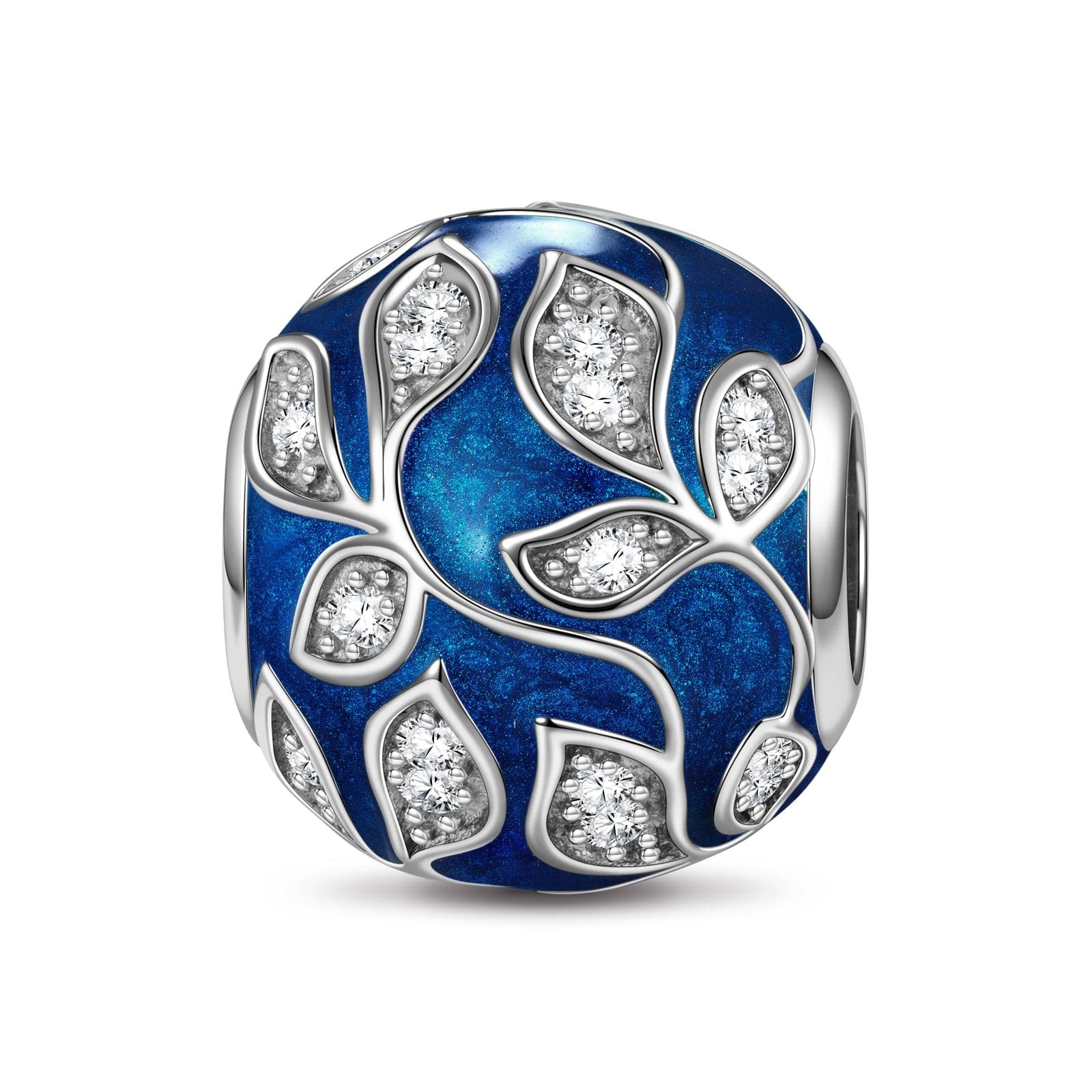 Sterling Silver Luminous Leaf Charms With Enamel In White Gold Plated