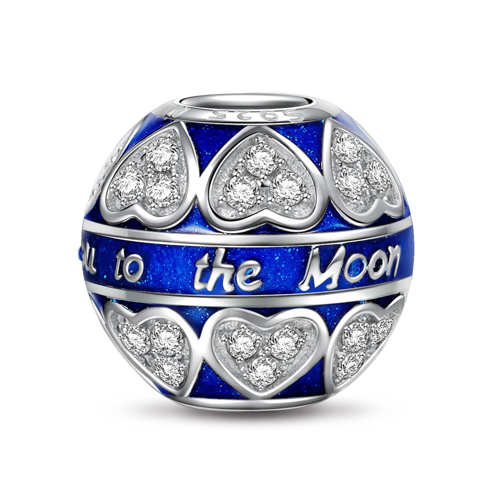 Sterling Silver Blue I Love You Charms With Enamel In White Gold Plated - Image 3