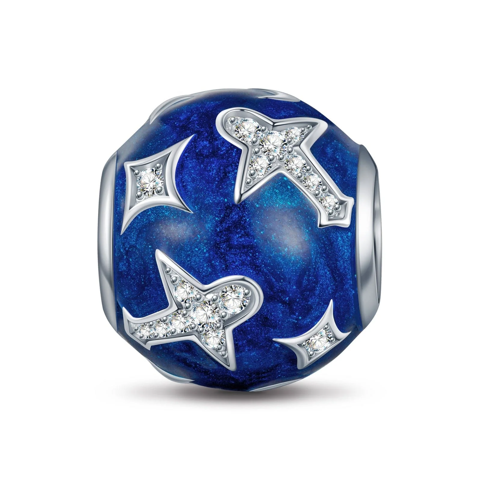 Sterling Silver Traveling In Space Charms With Enamel In White Gold Plated