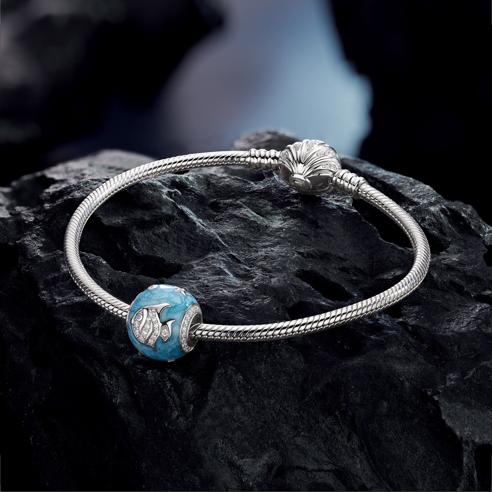 Sterling Silver Yellow Reef Fish Charms With Enamel In White Gold Plated - Image 2