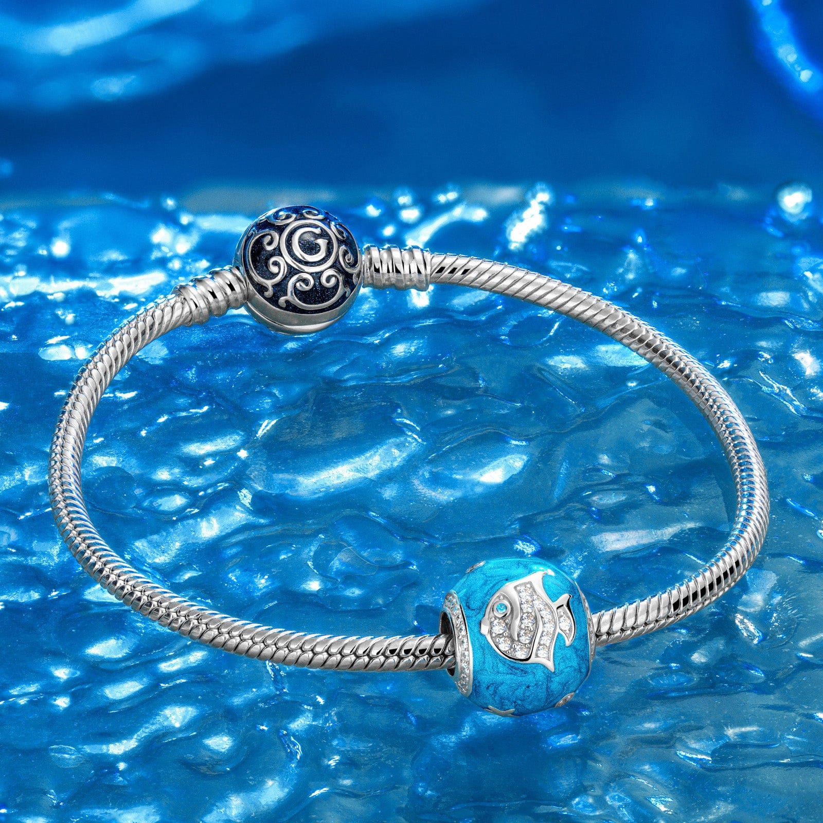 Sterling Silver Yellow Reef Fish Charms With Enamel In White Gold Plated - Image 4