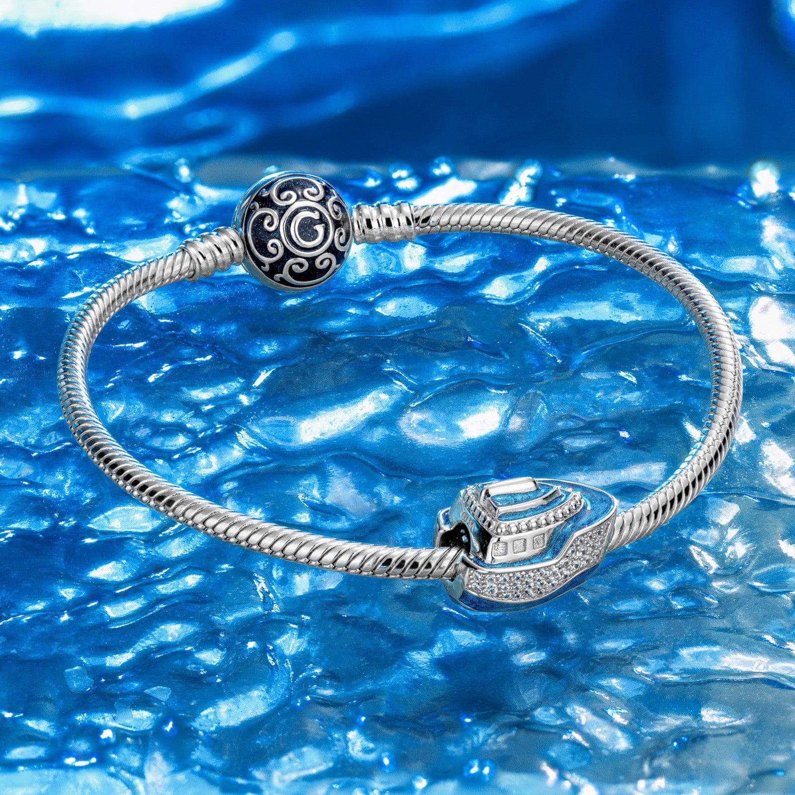 Sterling Silver Blue Luxury Cruise Charms With Enamel In White Gold Plated - Image 3