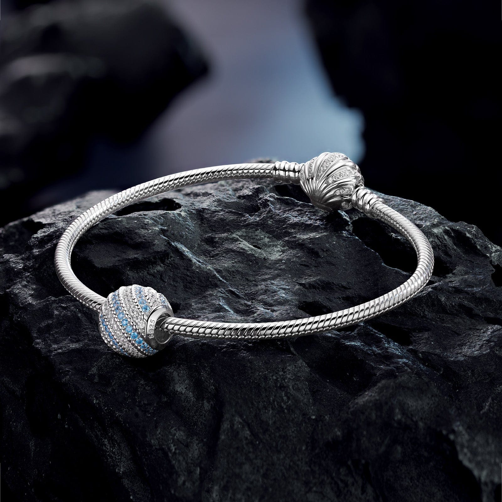 Sterling Silver Waves Charms In White Gold Plated - Image 2