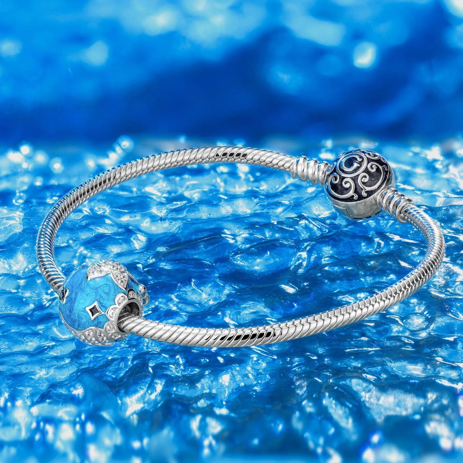 Sterling Silver Cute Blue Whale Charms With Enamel In White Gold Plated - Image 5