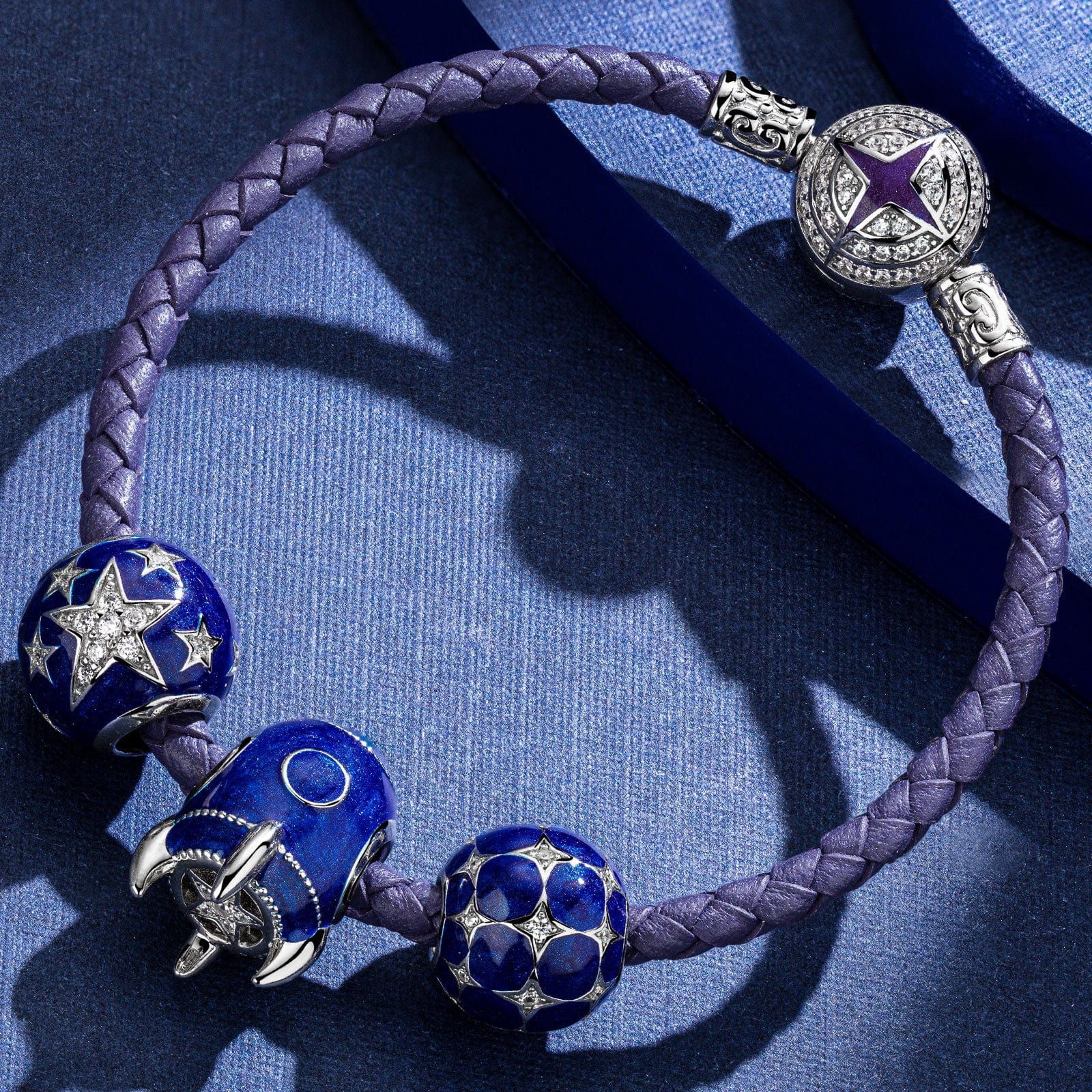 Sterling Silver Shining Stars Charms With Enamel In White Gold Plated - Image 3
