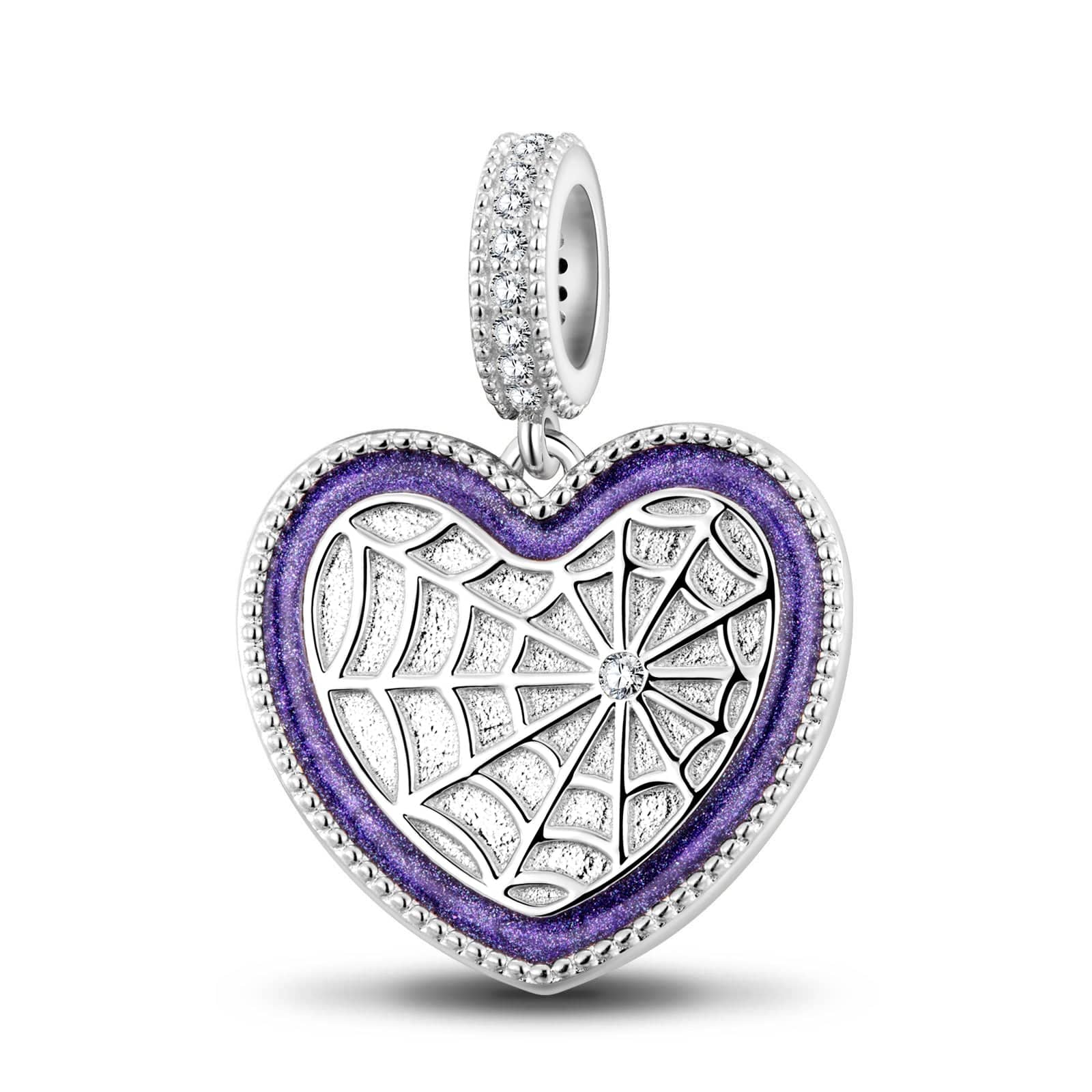 Sterling Silver Purple Miss Spider Dangle Charms With Enamel In White Gold Plated - Image 2