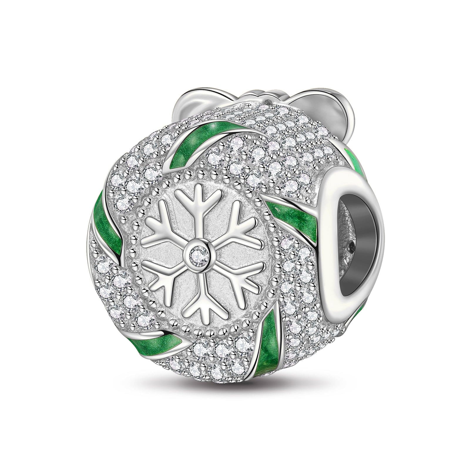 Sterling Silver Merry Christmas Wreath Tarnish-resistant Silver Charms With Enamel In White Gold Plated - Image 2