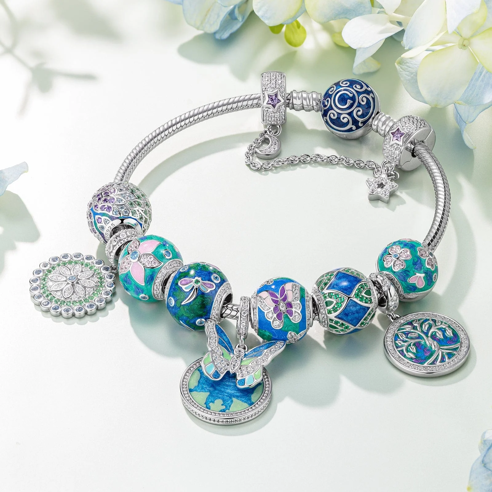 Sterling Silver Fantasy Fairy Charms With Enamel In White Gold Plated - Image 3