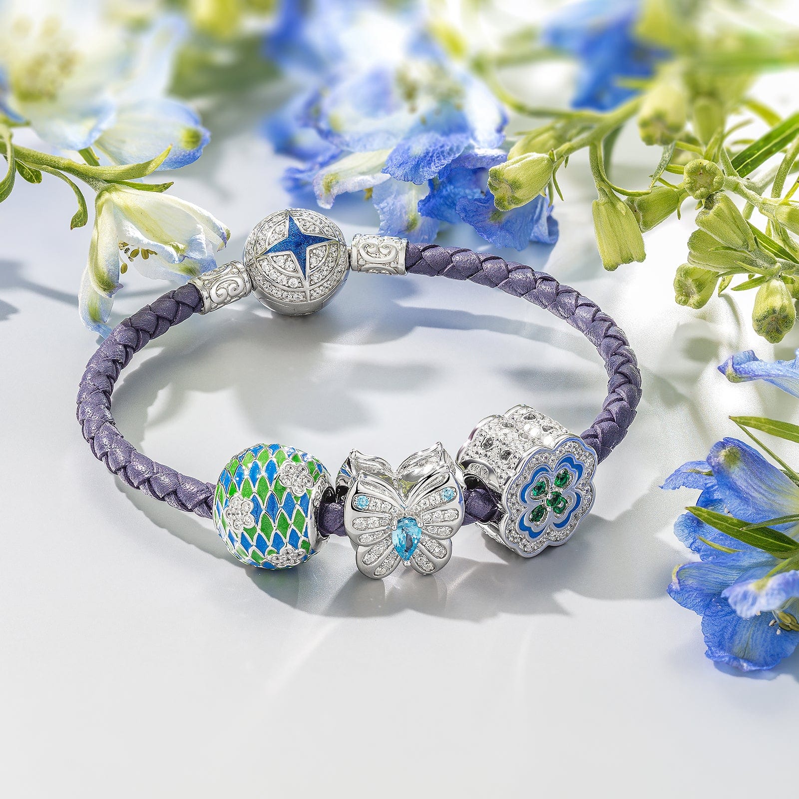 Sterling Silver Summer Night Breeze Charms With Enamel In White Gold Plated - Image 3