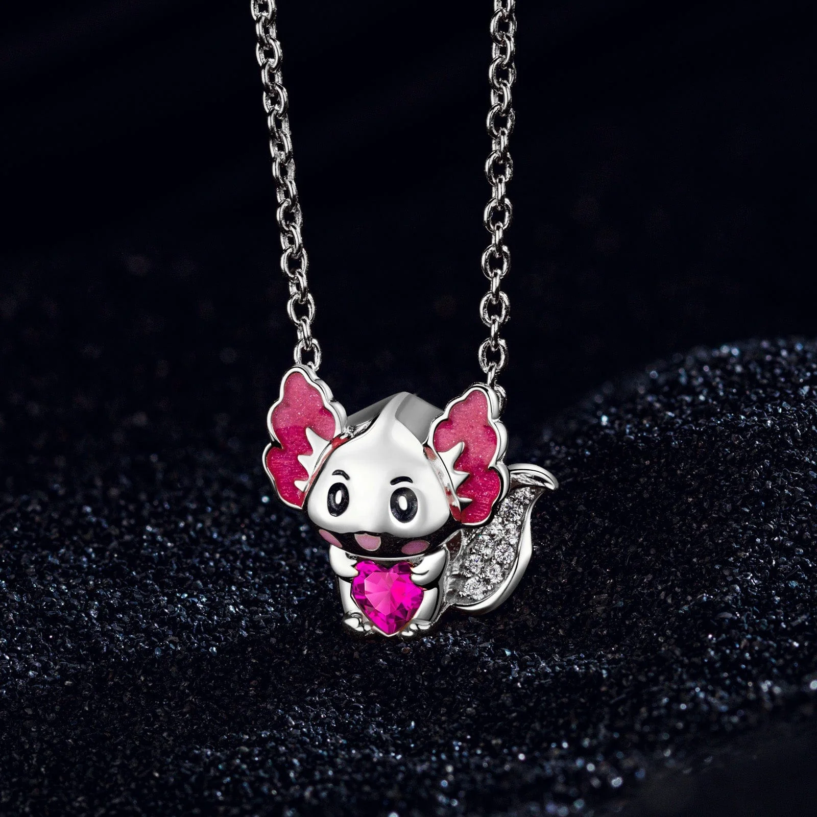 Sterling Silver Lovely Axolotl Birthstone Charms With Enamel In White Gold Plated - Heartful Hugs Collection - Image 2