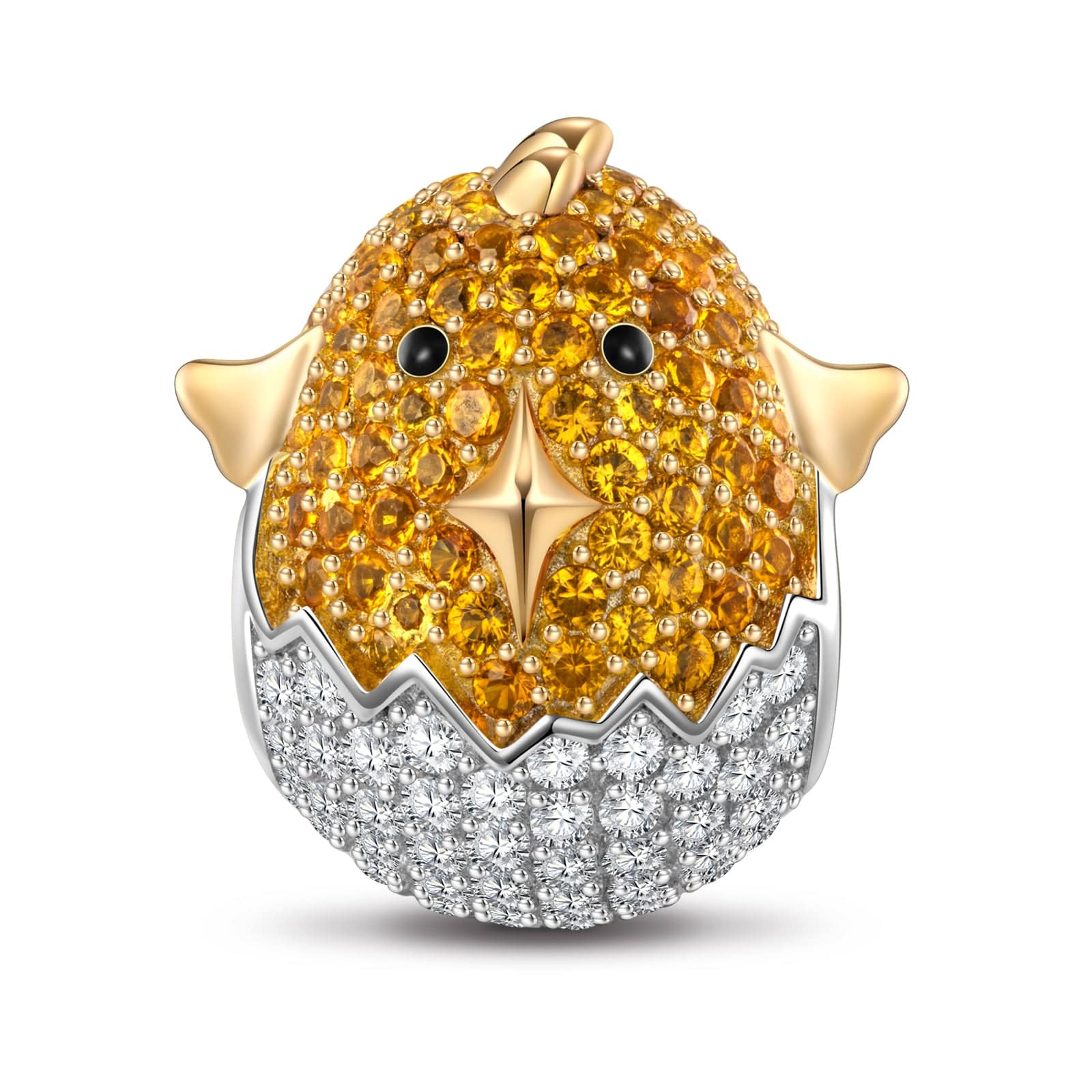 Sterling Silver Eggshell Chick Animal Charms In Two-Tone Plating