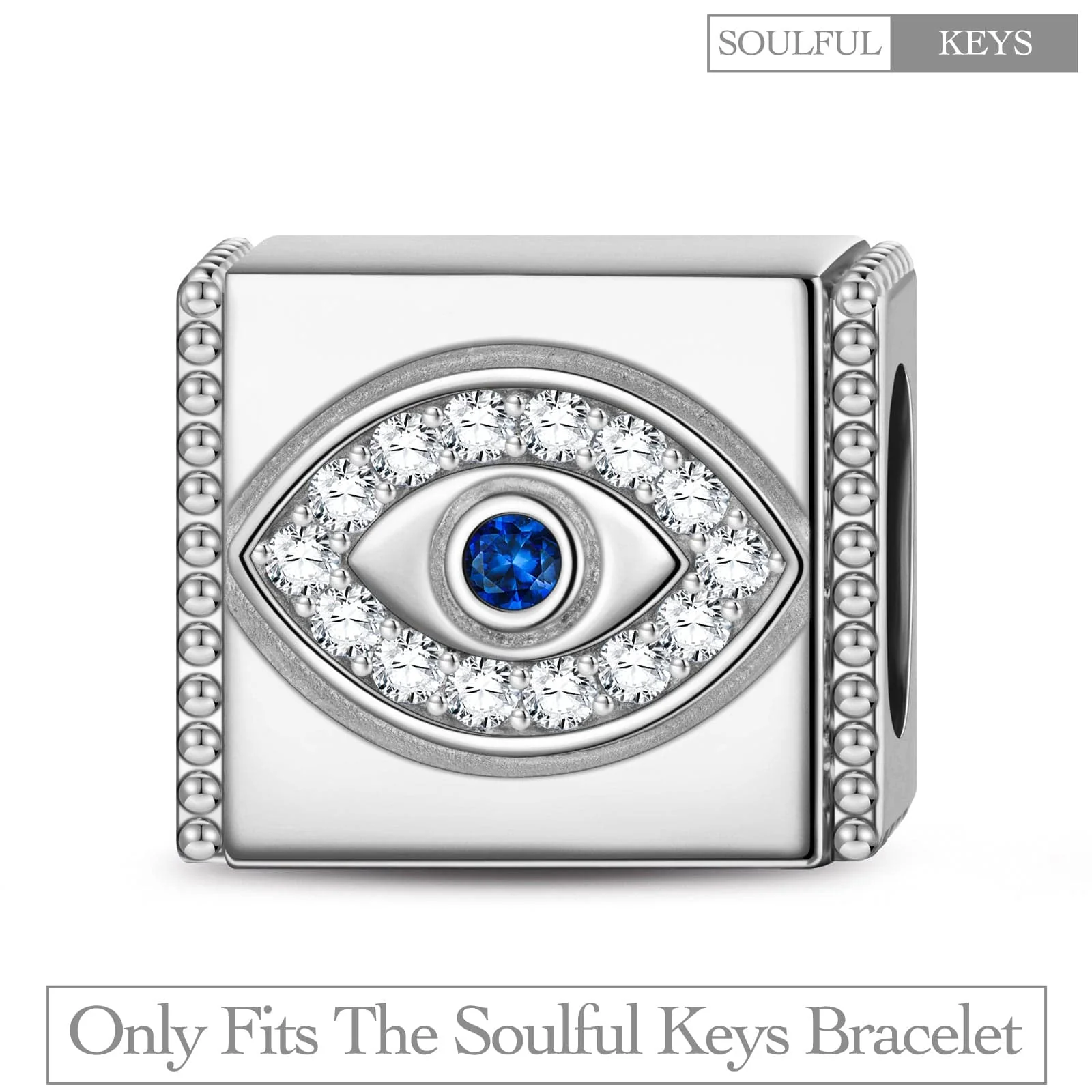 Sterling Silver Evil Eyes Rectangular Charms In White Gold Plated