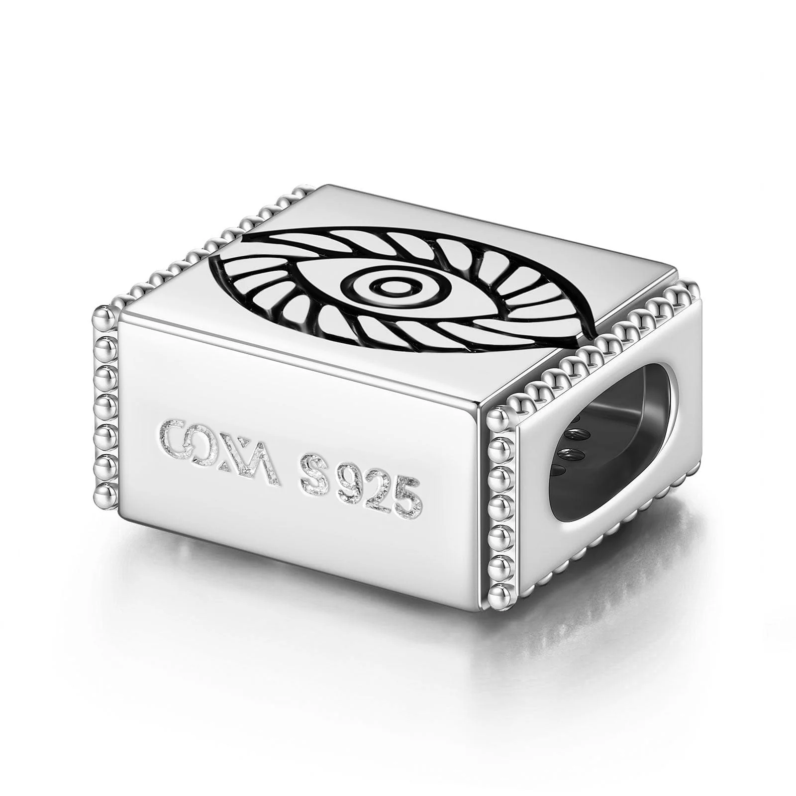 Sterling Silver Evil Eyes Rectangular Charms In White Gold Plated - Image 2