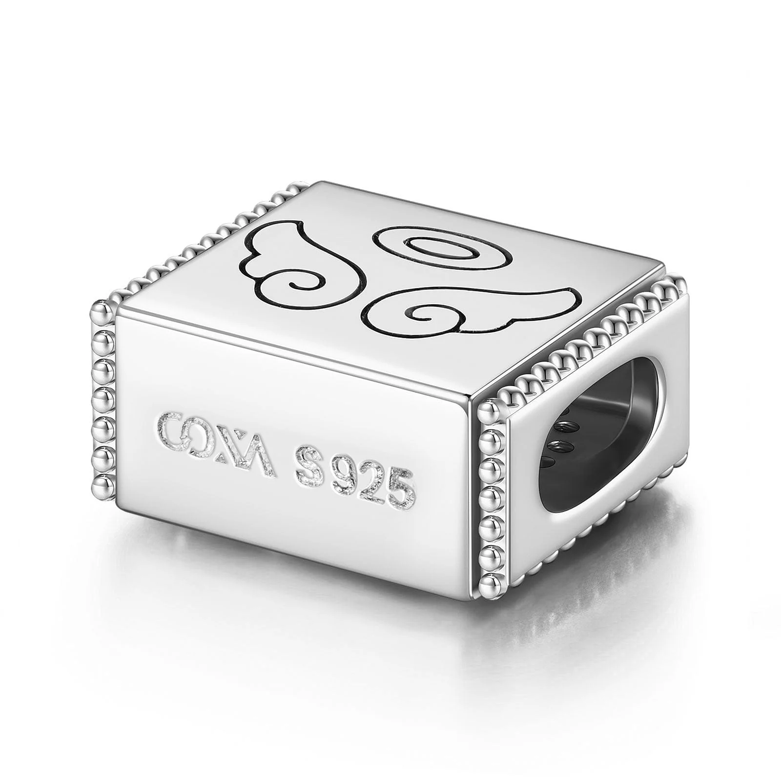 Sterling Silver Angel Wings Rectangular Charms In White Gold Plated - Image 2