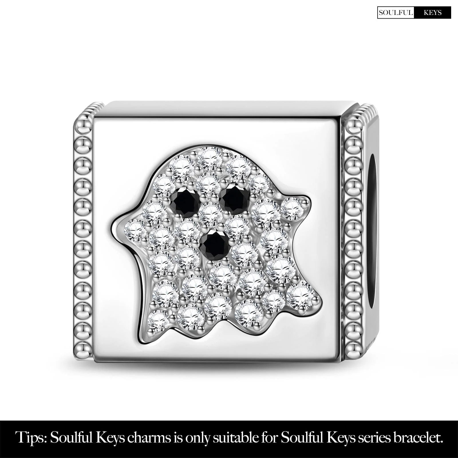 Sterling Silver Wandering Ghost Rectangular Charms In White Gold Plated