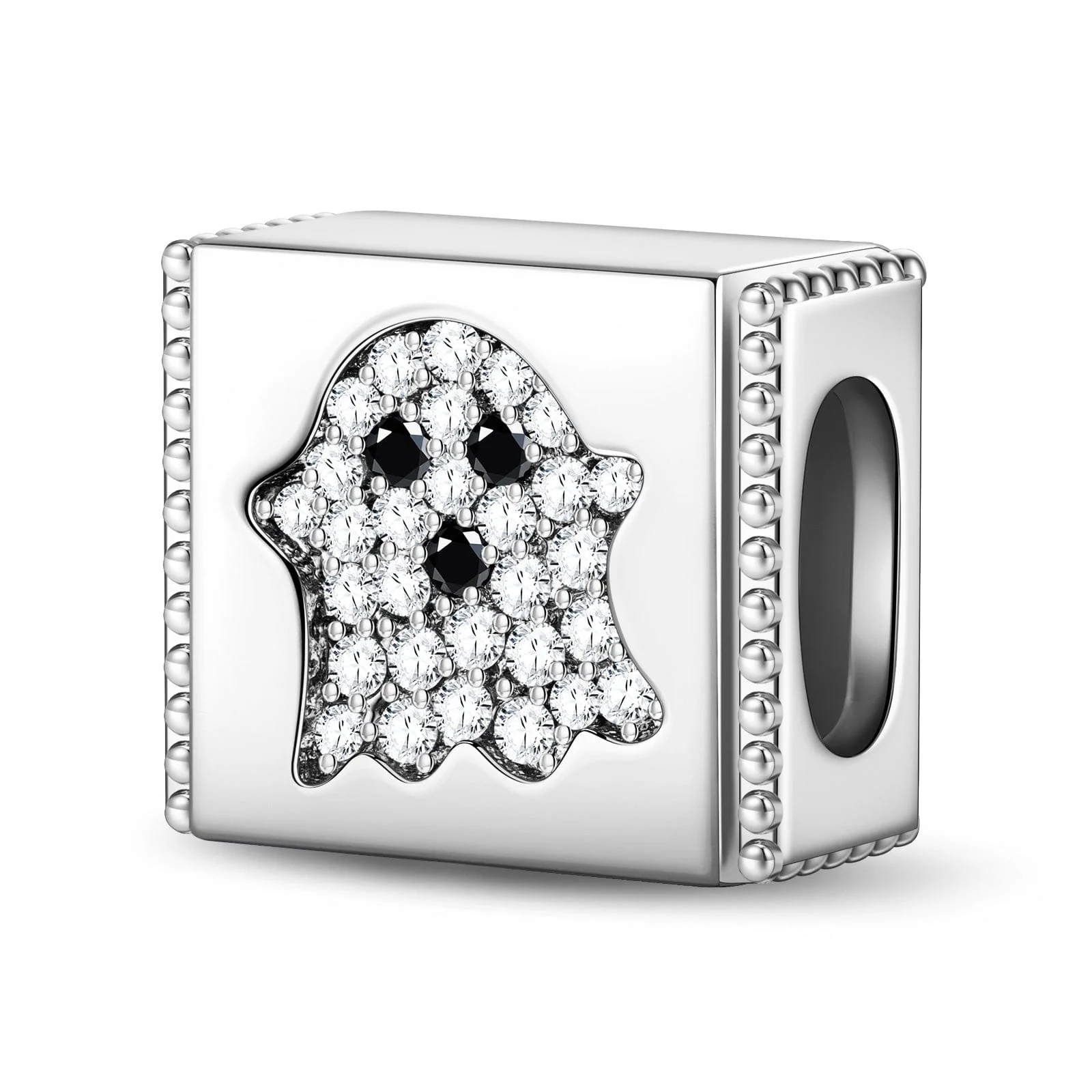Sterling Silver Wandering Ghost Rectangular Charms In White Gold Plated - Image 2