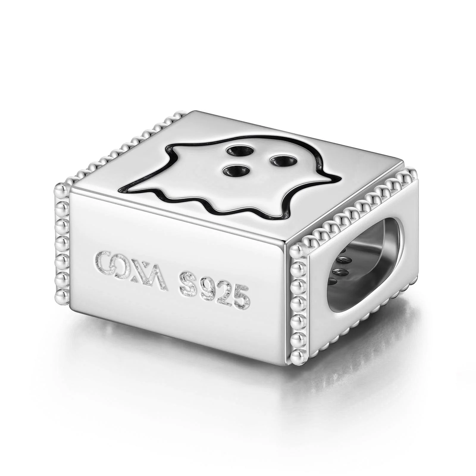 Sterling Silver Wandering Ghost Rectangular Charms In White Gold Plated - Image 3