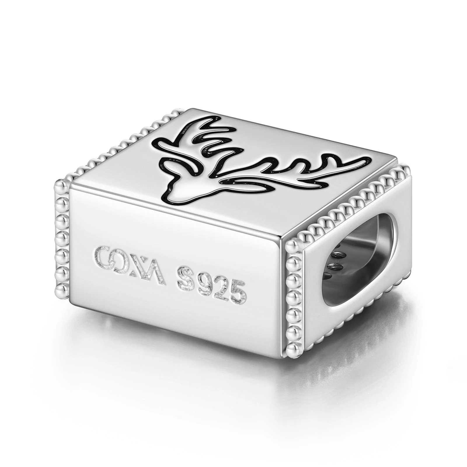 Sterling Silver Reindeer Rectangular Charms In White Gold Plated - Image 2