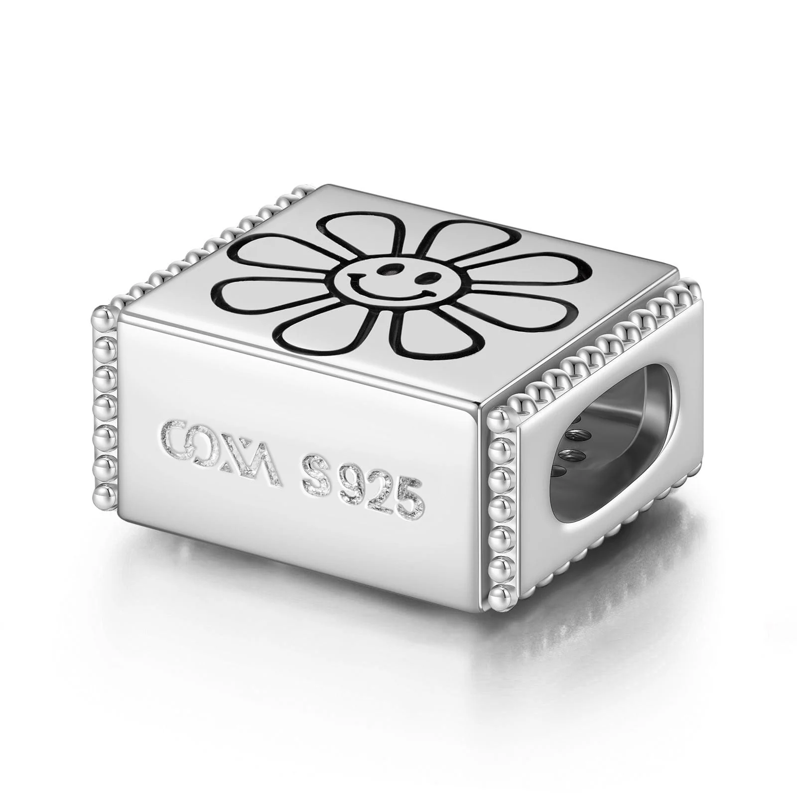 Sterling Silver Smiling Sunflower Rectangular Charms In White Gold Plated - Image 2