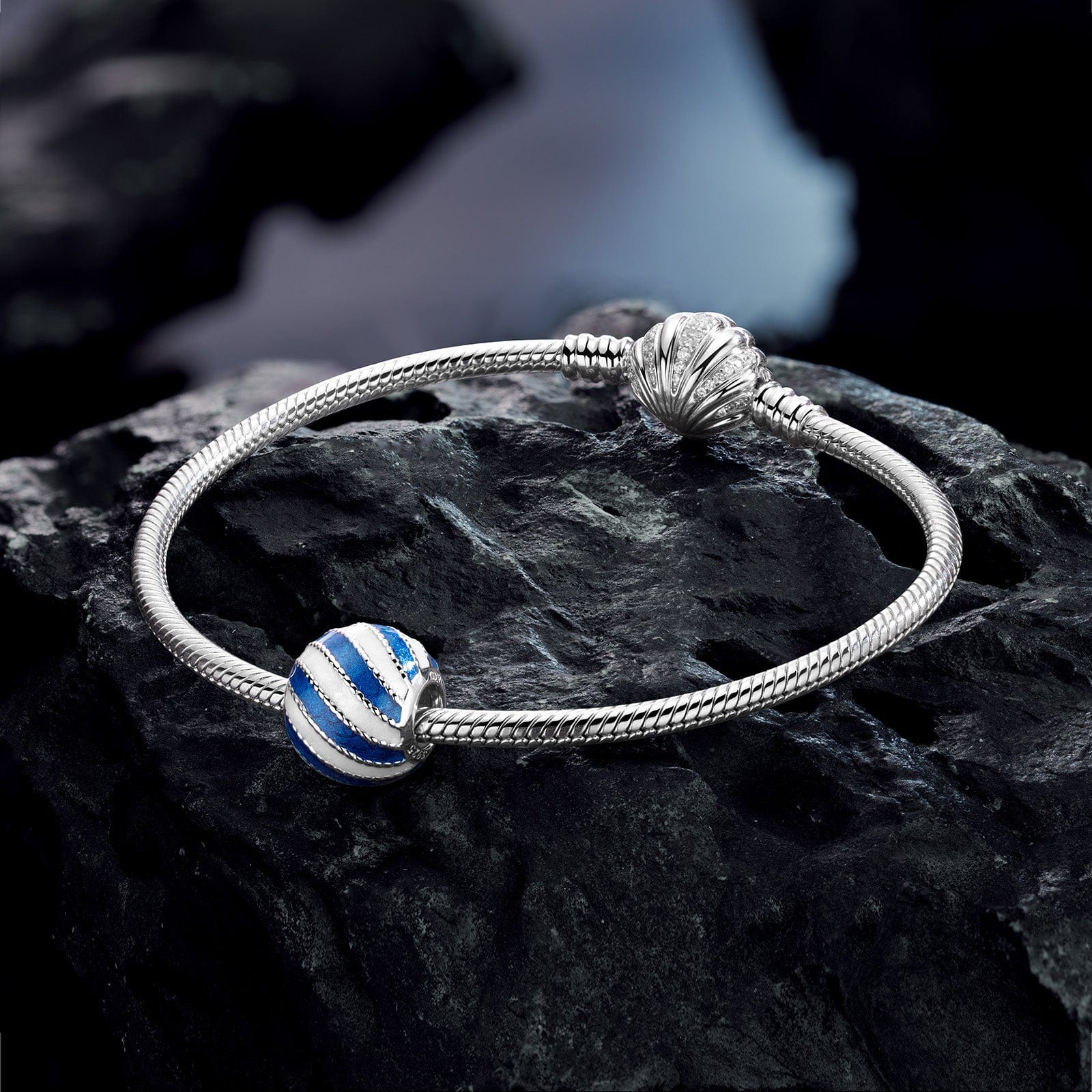 Sterling Silver White Sea Waves Charms With Enamel In White Gold Plated - Image 2