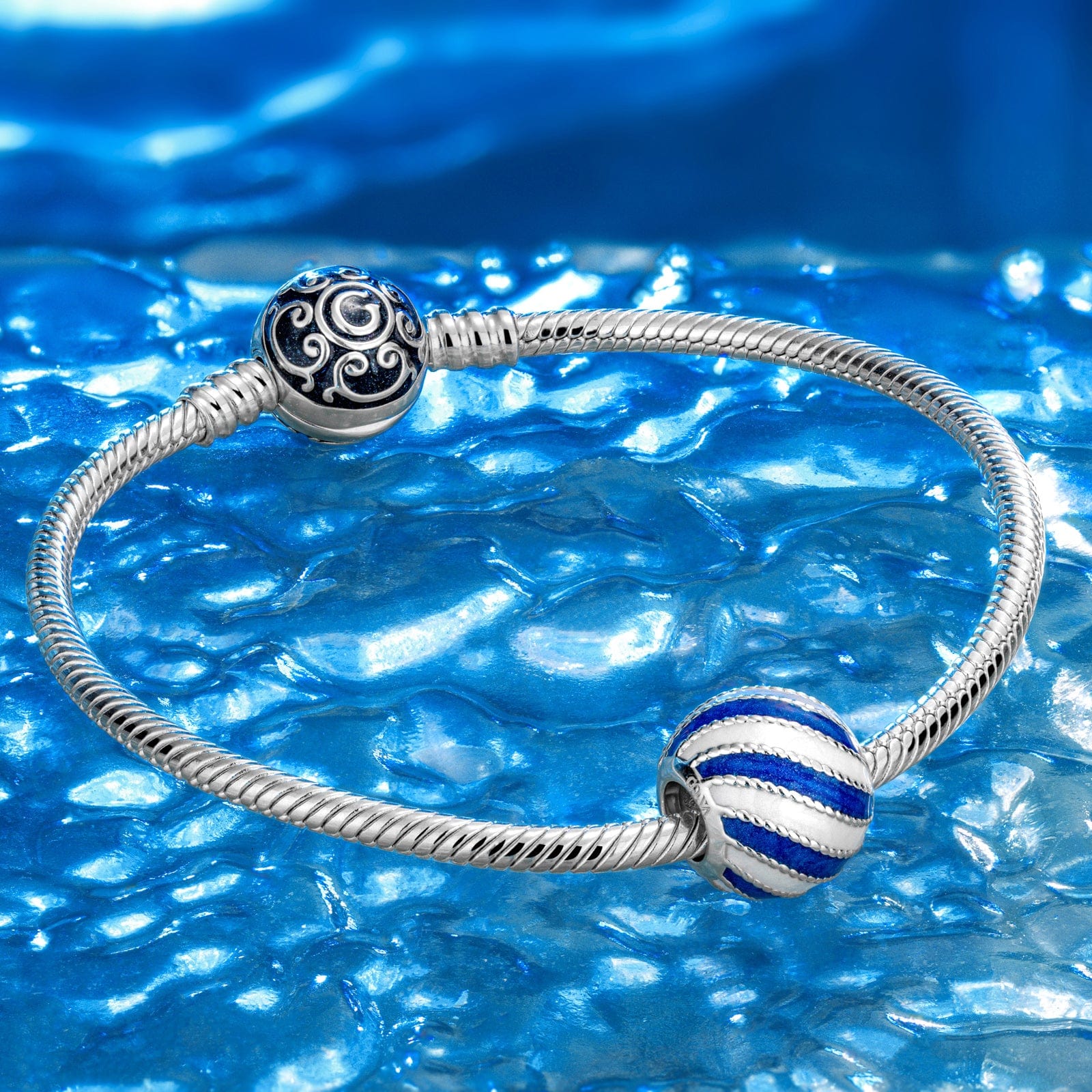 Sterling Silver White Sea Waves Charms With Enamel In White Gold Plated - Image 3