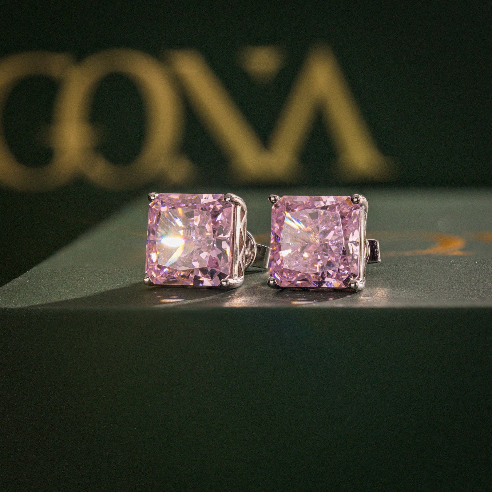 Rosy Square Tarnish-resistant Silver Earrings with Sterling Silver Ear Post In White Gold Plated - Image 3