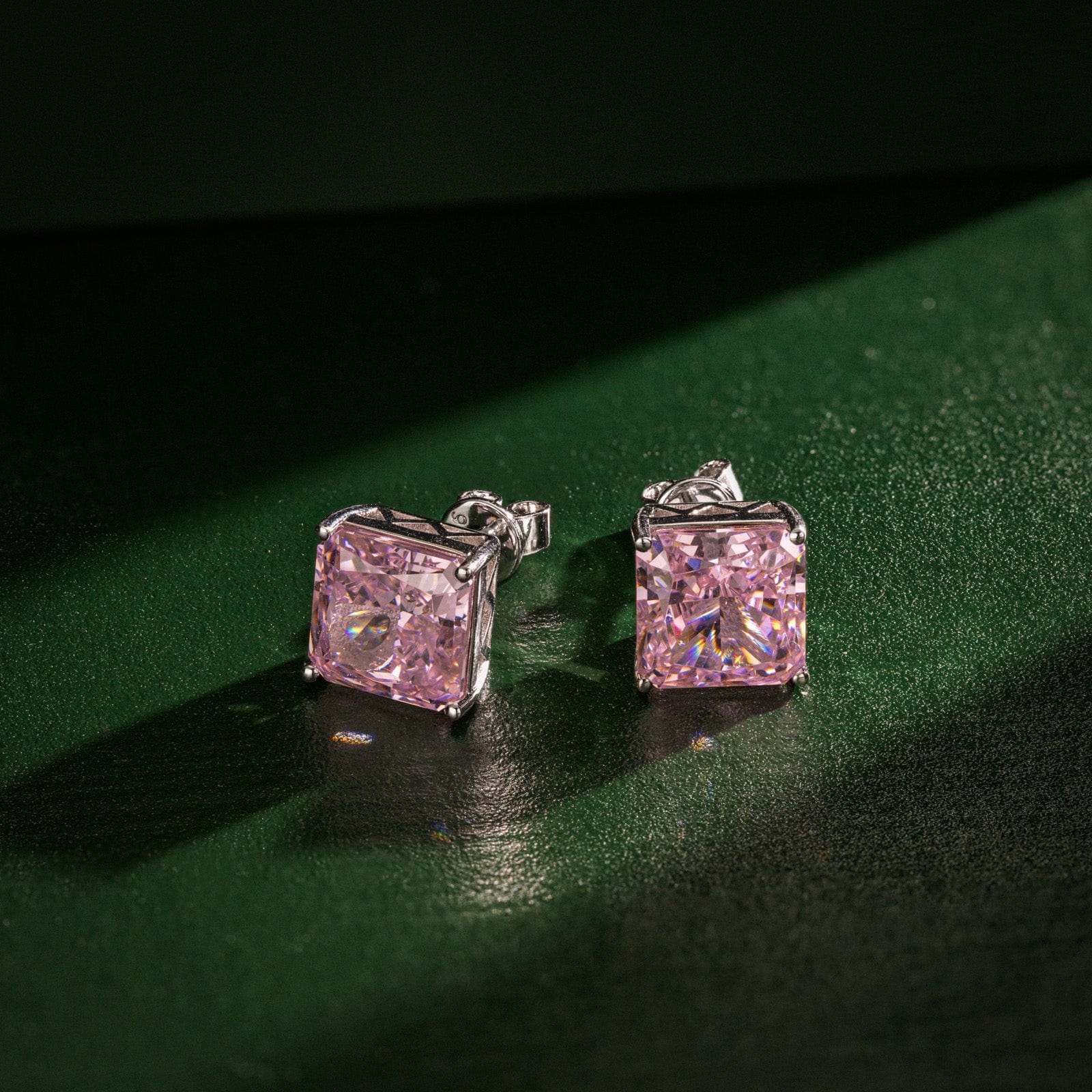 Rosy Square Tarnish-resistant Silver Earrings with Sterling Silver Ear Post In White Gold Plated - Image 4