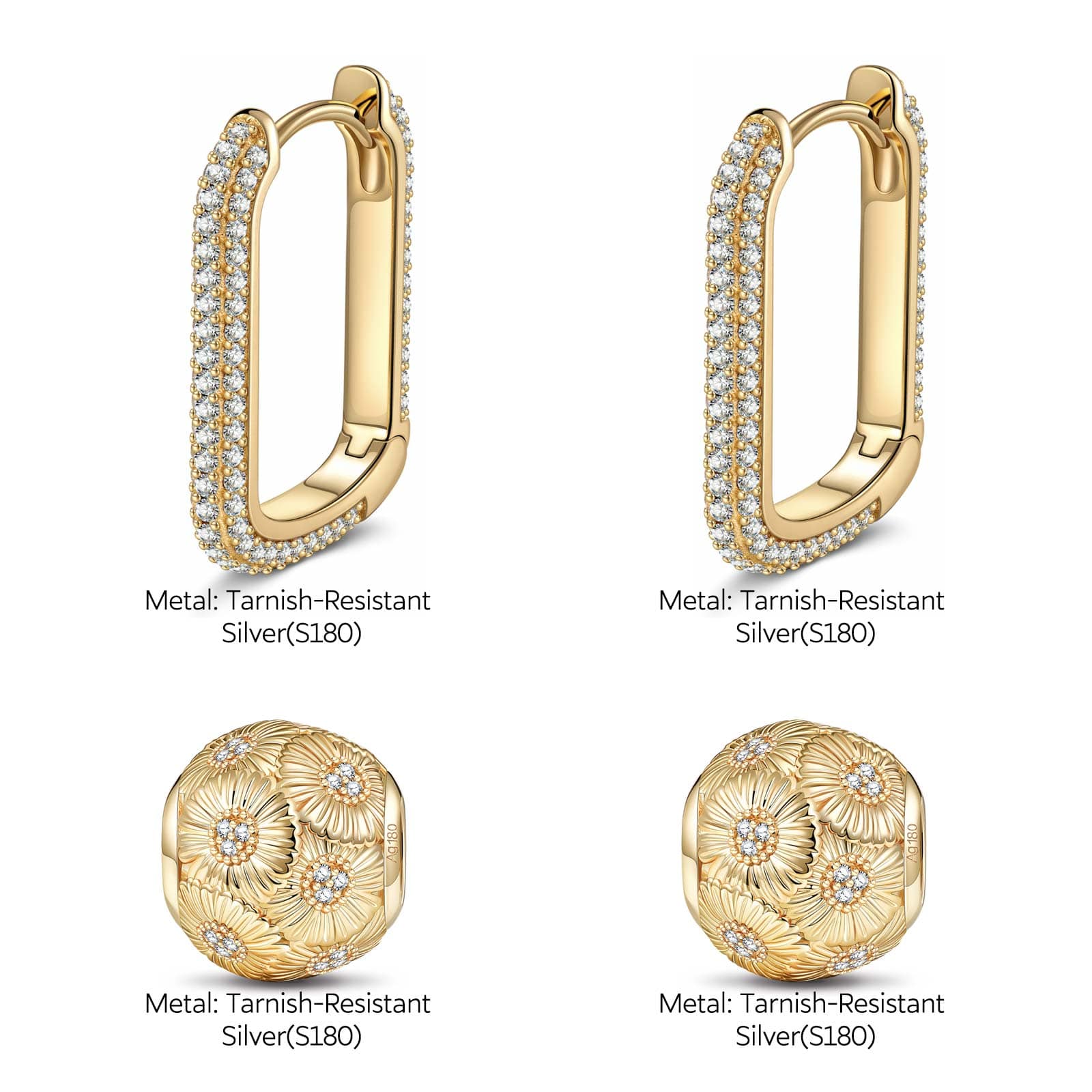 Golden Sunflower Tarnish-resistant Silver Charms Earrings Set with Sterling Silver Ear Post In 14K Gold Plated - Image 4