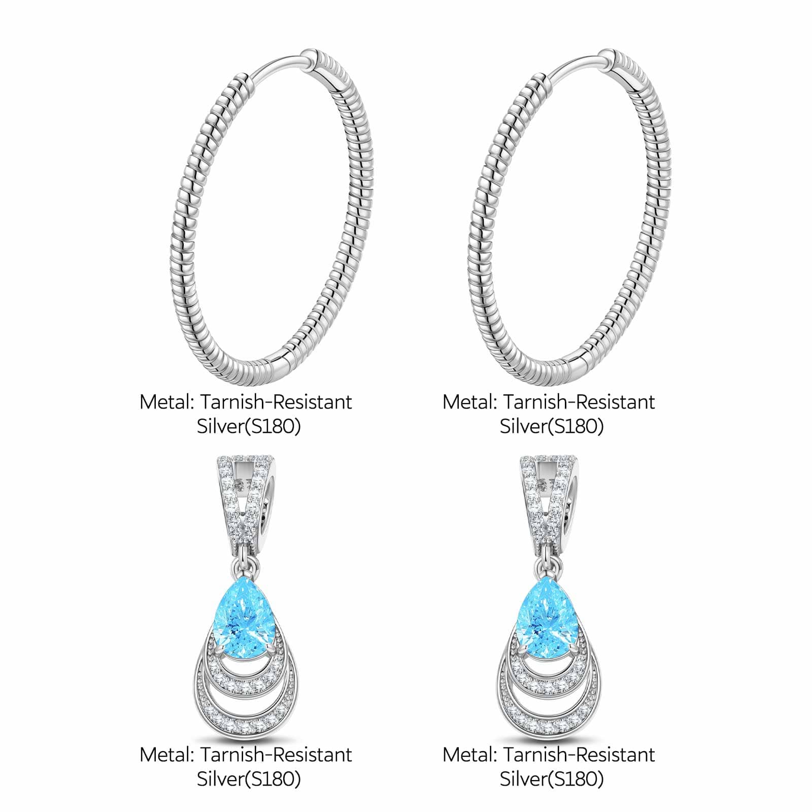 Mermaid's Tear Tarnish-resistant Silver Charms Earrings Set with Sterling Silver Ear Post In White Gold Plated - Image 2