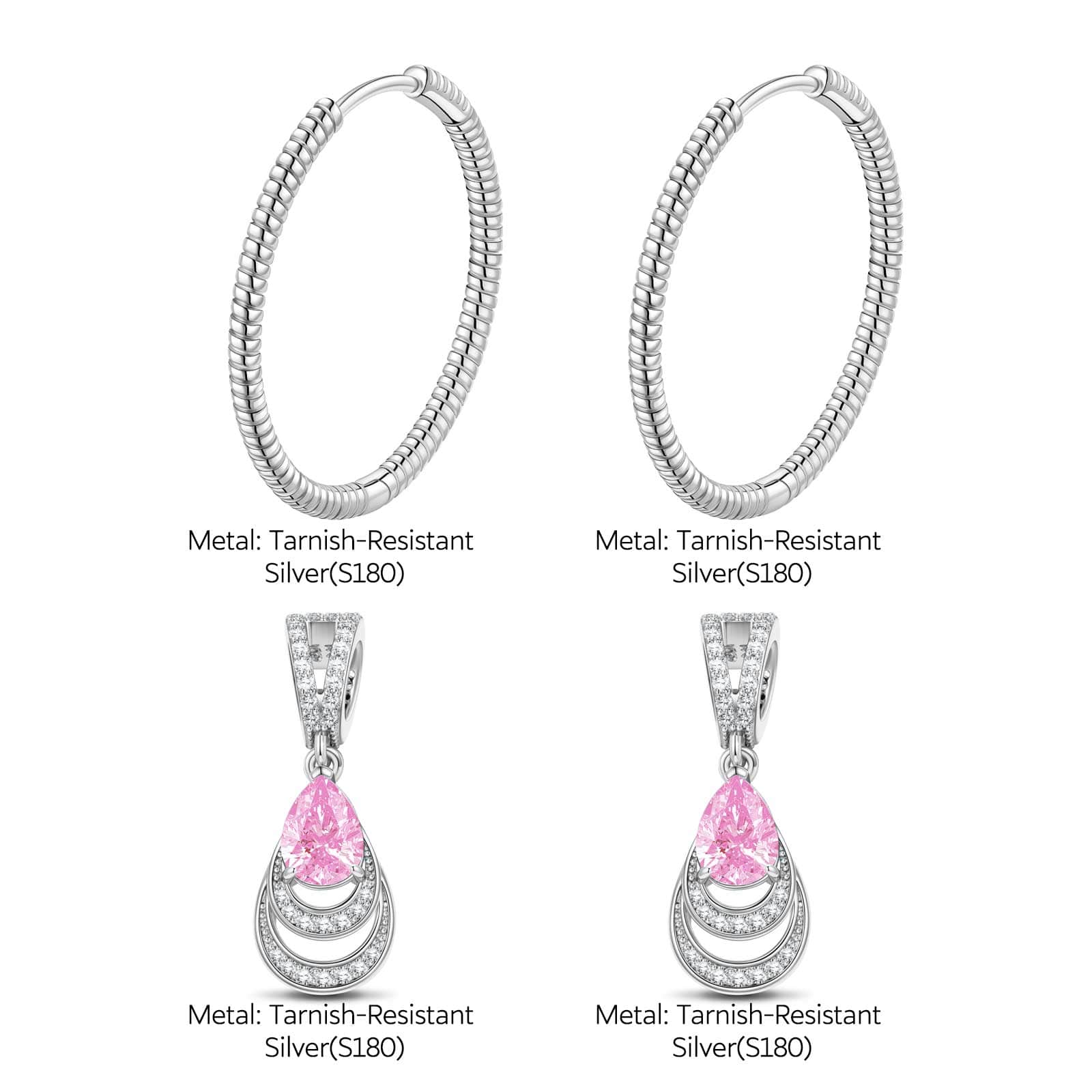 Mermaid's Tear Tarnish-resistant Silver Charms Earrings Set with Sterling Silver Ear Post In White Gold Plated - Image 4
